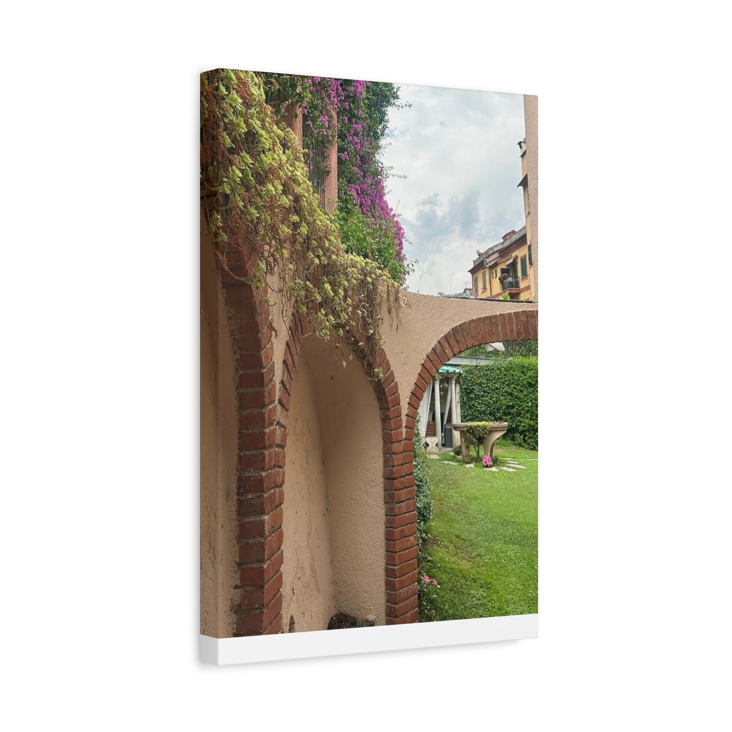 Italian Home and Courtyard Stretched Canvas Wall Art, Floral Arch Decor, Home Design, Living Room Art, Garden Wall Decor, Gift for Art Lovers