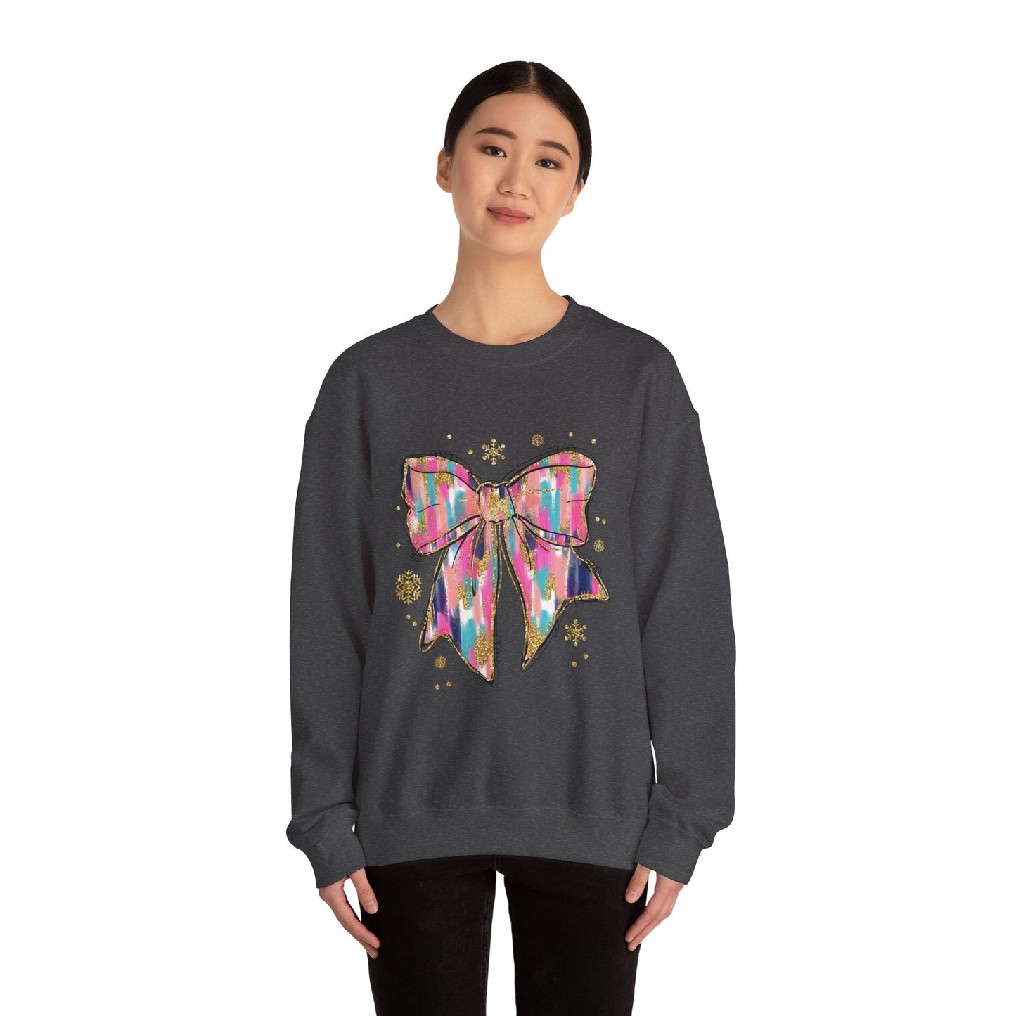 Colorful Bow Graphic Crewneck Sweatshirt, Cozy Winter Sweater, Gift for Her, Holidays, Casual Fashion