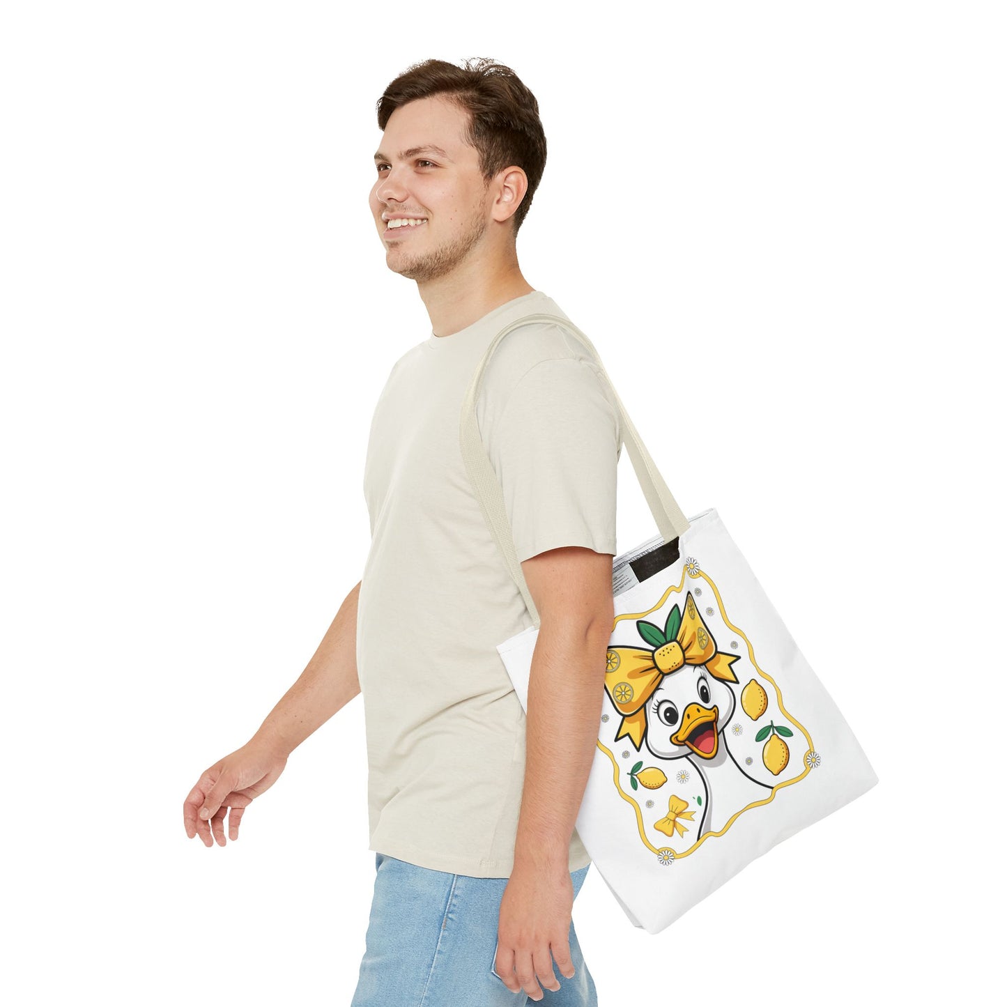 Lemon-Themed Tote Bag, Cute Duck Design Tote, Summer Accessory, Gift for Her, Reusable Shopping Bag, Fun and Functional