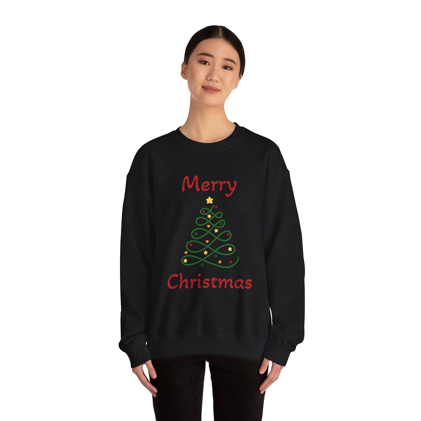Merry Christmas Ribbon Tree Sweatshirt, Cozy Gift, Holiday Apparel, Winter Fashion, Unisex Crewneck
