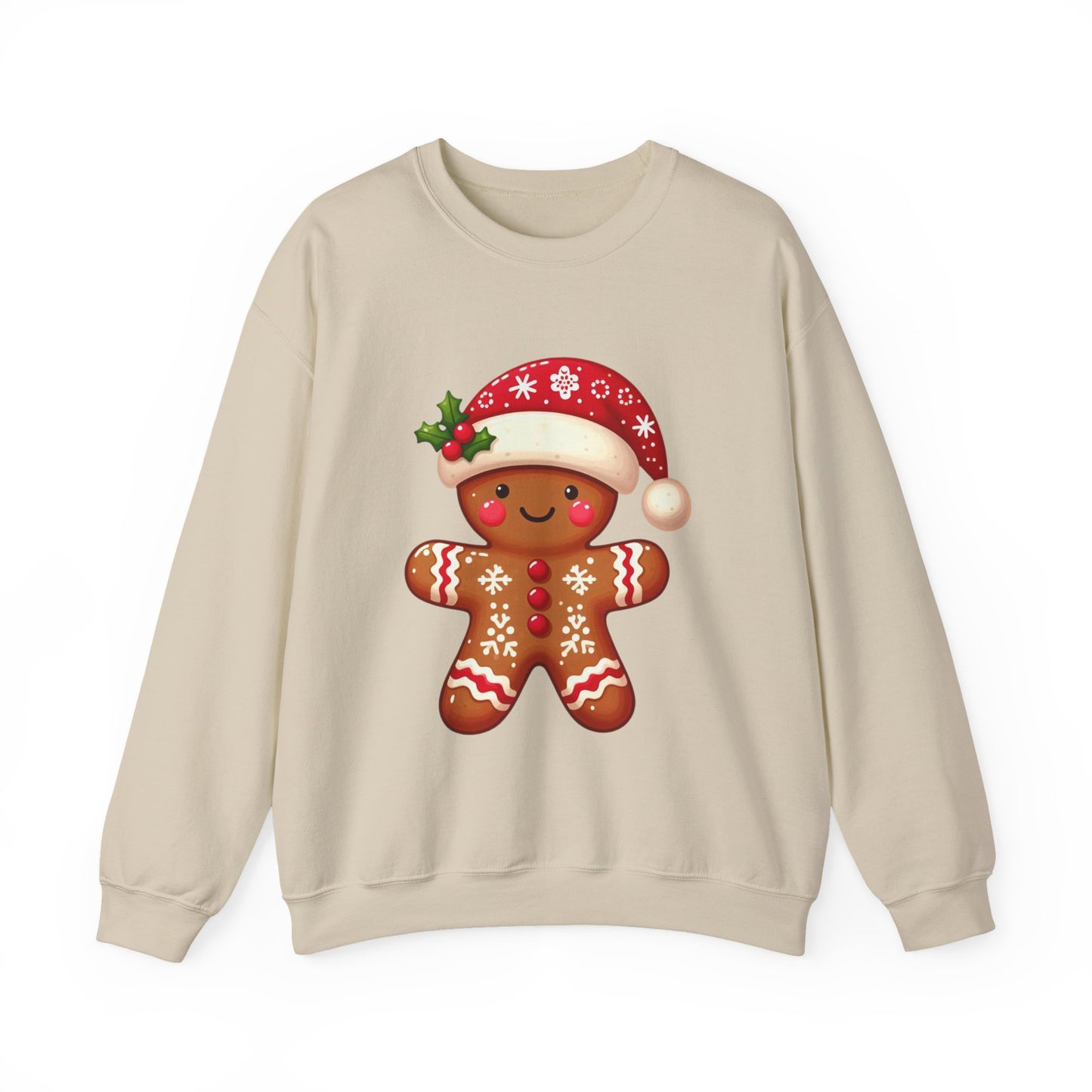 Holiday Gingerbread Man Crewneck Sweatshirt with Santa Hat Design