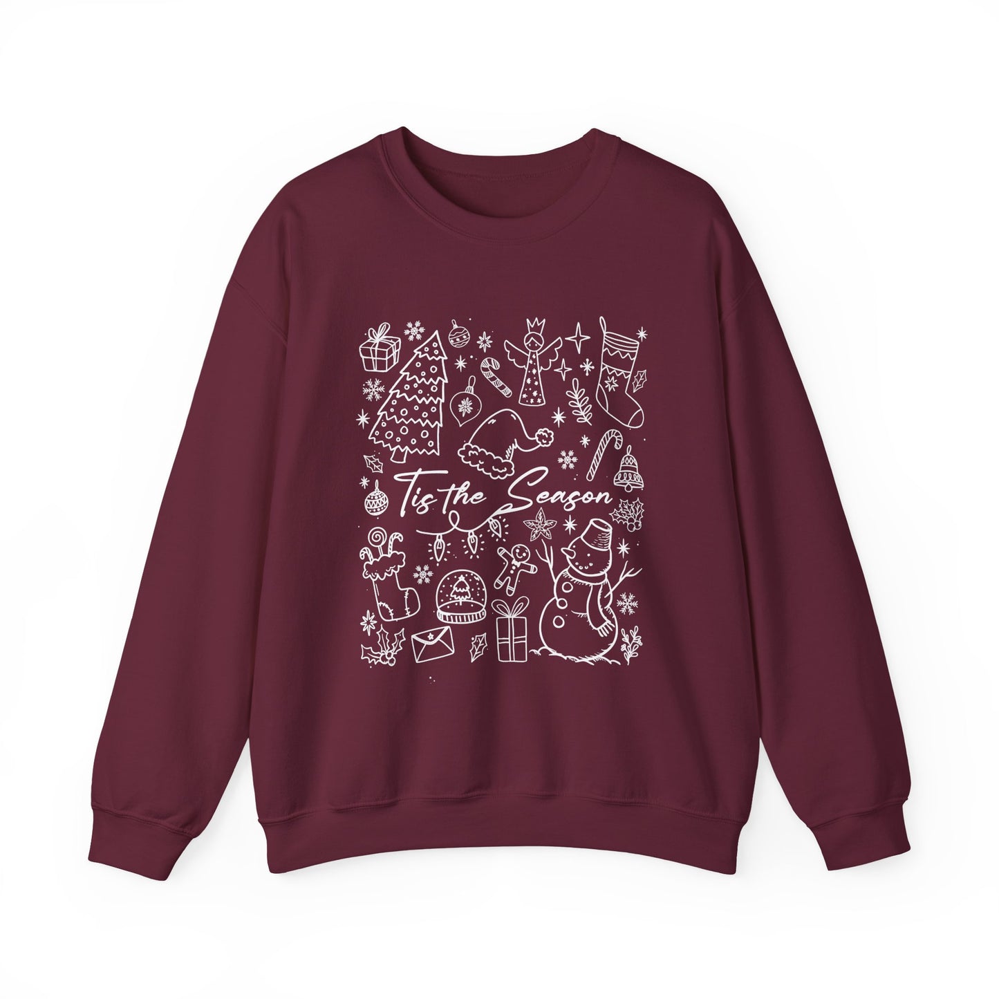 White- Christmas Doodle Line Festive Crewneck Sweatshirt, Cozy Holiday Sweatshirt, Perfect for Christmas, Seasonal Gift, Winter Wear