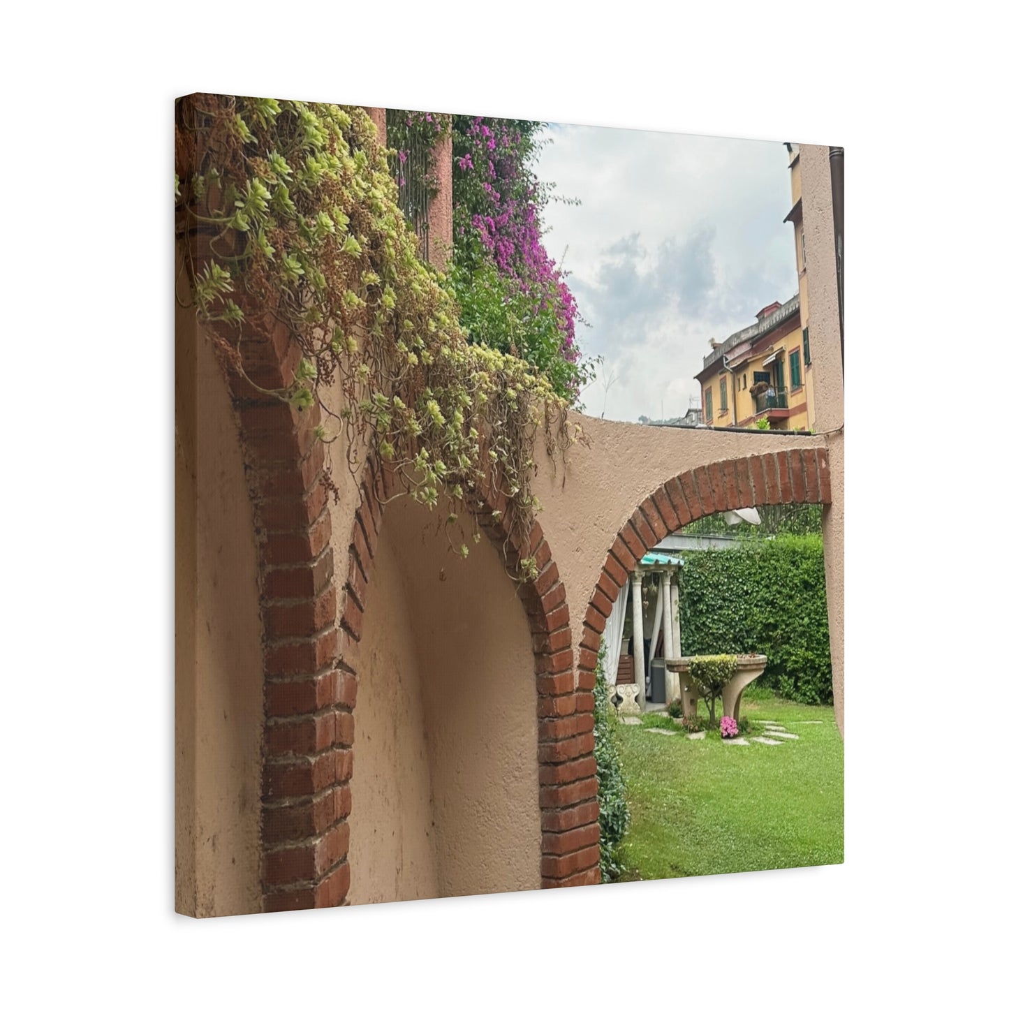 Italian Home and Courtyard Stretched Canvas Wall Art, Floral Arch Decor, Home Design, Living Room Art, Garden Wall Decor, Gift for Art Lovers
