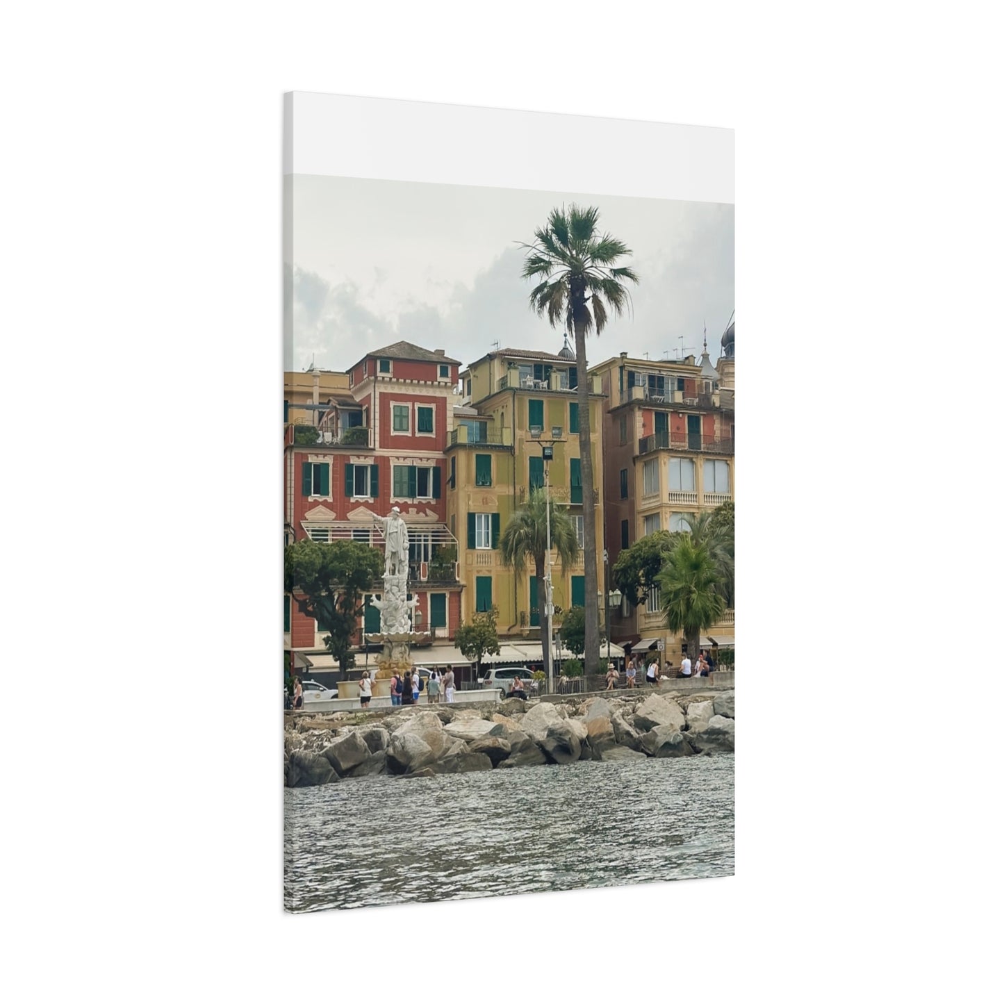Italian Waterfront Homes - Stretched Matte Canvas Wall Art, Coastal Villa Print, Home Decor, Italain Beach Scene, Interior Design, Gift for Art Lovers