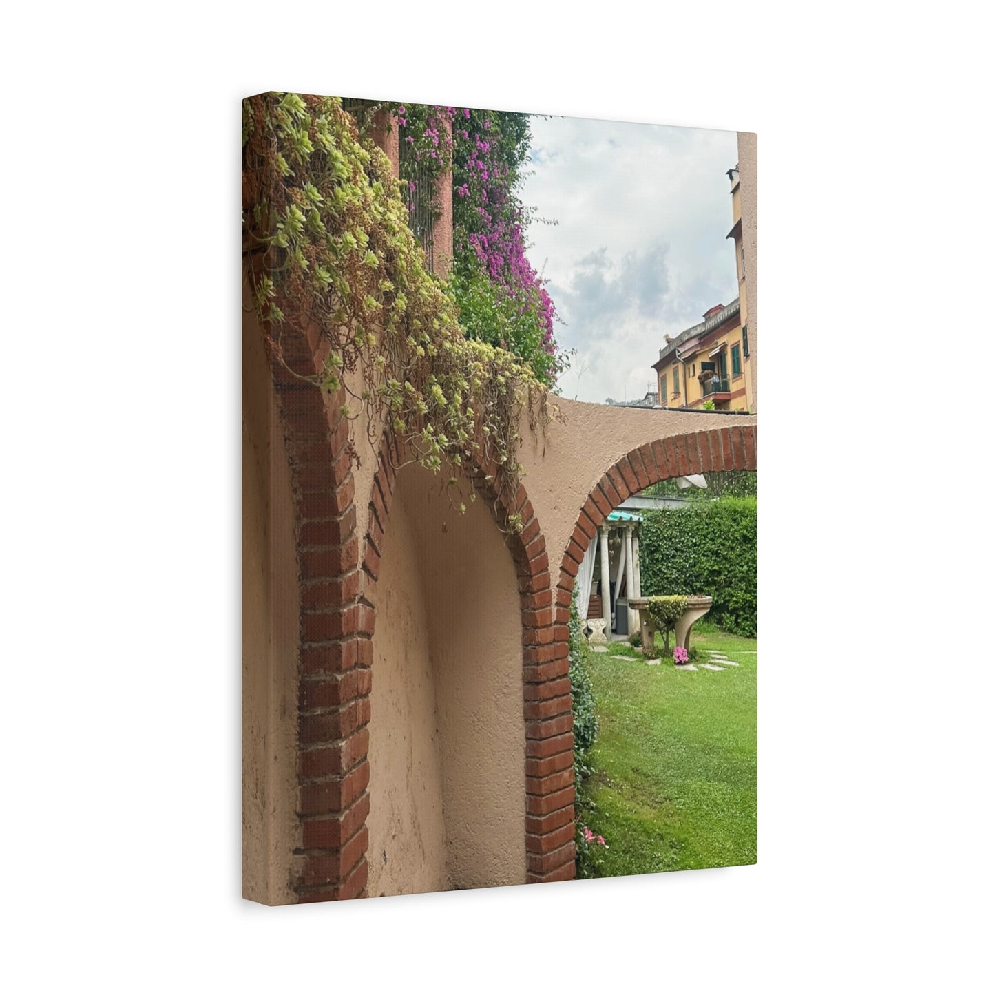 Italian Home and Courtyard Stretched Canvas Wall Art, Floral Arch Decor, Home Design, Living Room Art, Garden Wall Decor, Gift for Art Lovers