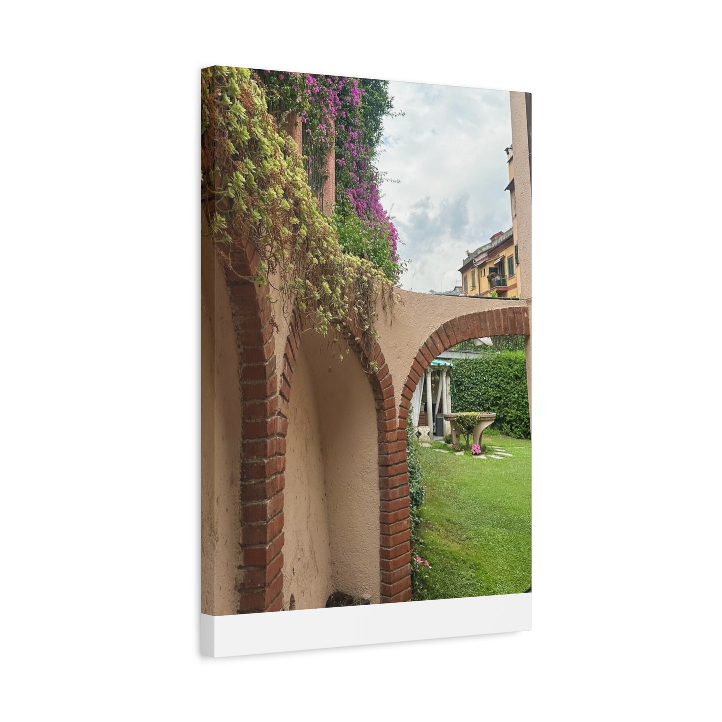 Italian Home and Courtyard Stretched Canvas Wall Art, Floral Arch Decor, Home Design, Living Room Art, Garden Wall Decor, Gift for Art Lovers