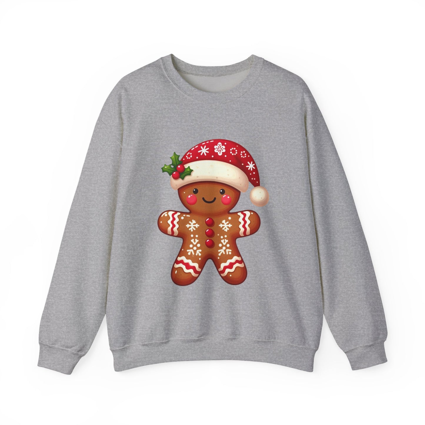 Holiday Gingerbread Man Crewneck Sweatshirt with Santa Hat Design