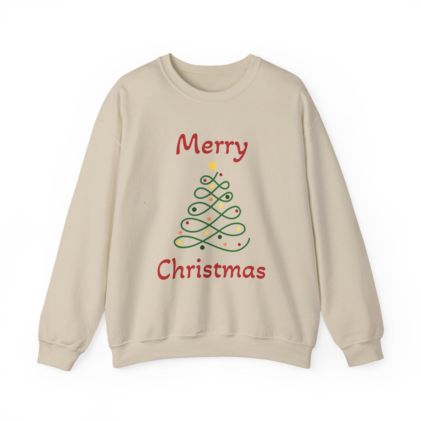 Merry Christmas Ribbon Tree Sweatshirt, Cozy Gift, Holiday Apparel, Winter Fashion, Unisex Crewneck