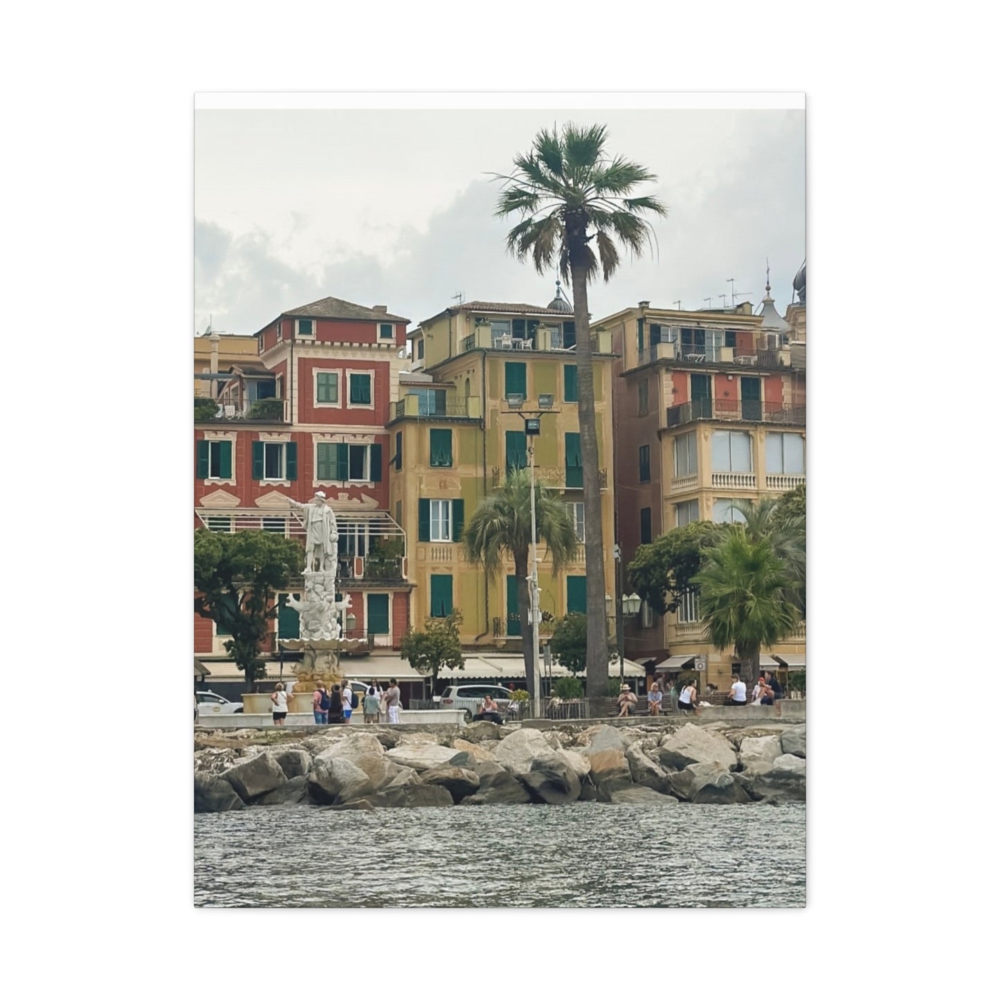 Italian Waterfront Homes - Stretched Matte Canvas Wall Art, Coastal Villa Print, Home Decor, Italain Beach Scene, Interior Design, Gift for Art Lovers