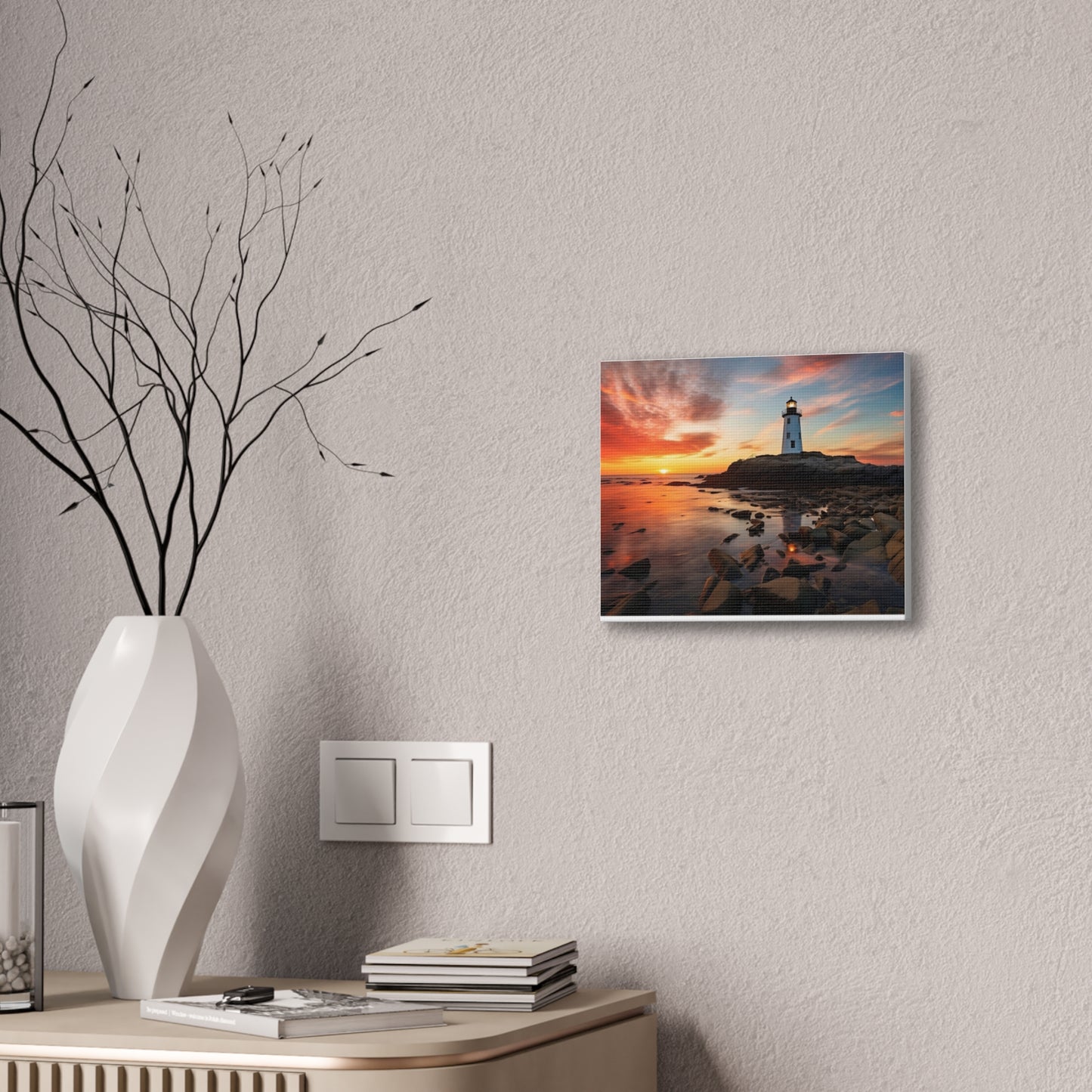 Sunset Lighthouse Canvas Art Print, Coastal Decor, Wall Art for Beach Lovers, Home Decoration, Gift for Nature Enthusiasts