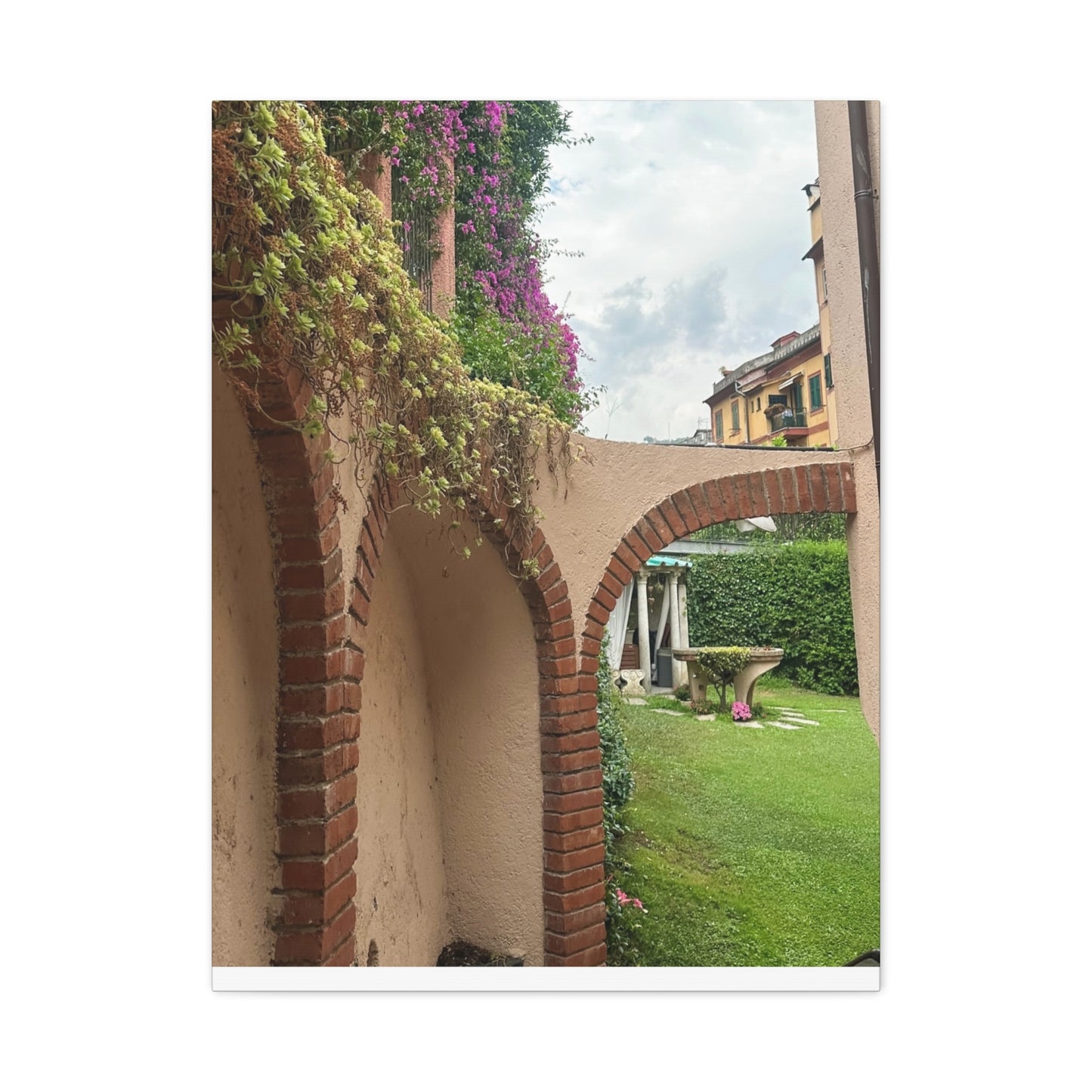 Italian Home and Courtyard Stretched Canvas Wall Art, Floral Arch Decor, Home Design, Living Room Art, Garden Wall Decor, Gift for Art Lovers