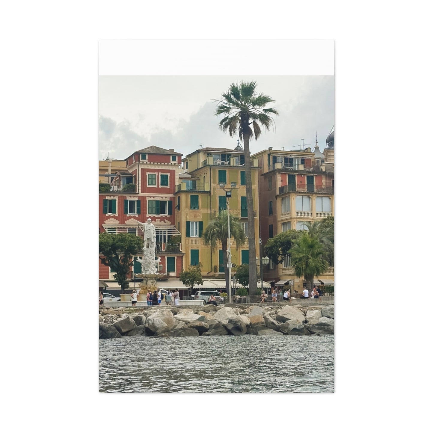 Italian Waterfront Homes - Stretched Matte Canvas Wall Art, Coastal Villa Print, Home Decor, Italain Beach Scene, Interior Design, Gift for Art Lovers