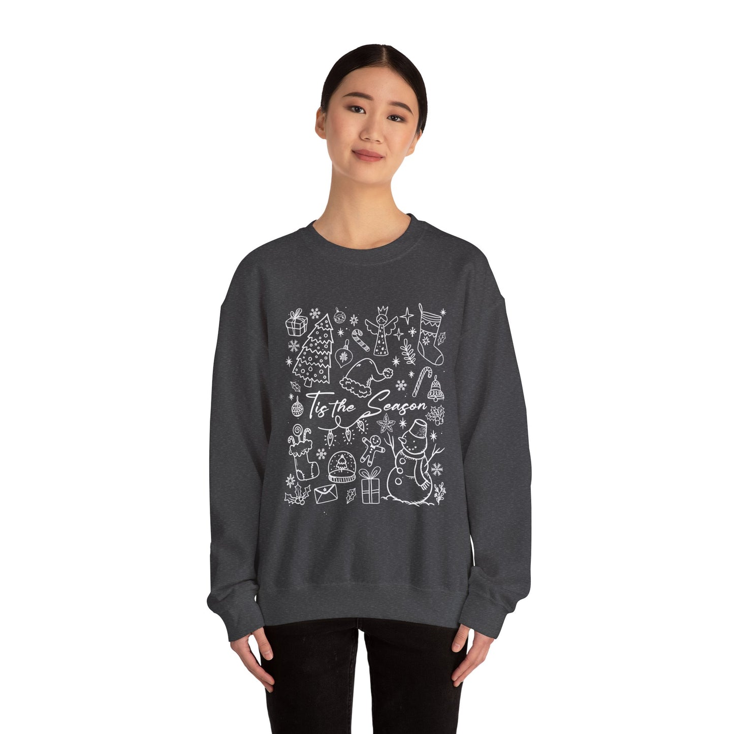 White- Christmas Doodle Line Festive Crewneck Sweatshirt, Cozy Holiday Sweatshirt, Perfect for Christmas, Seasonal Gift, Winter Wear
