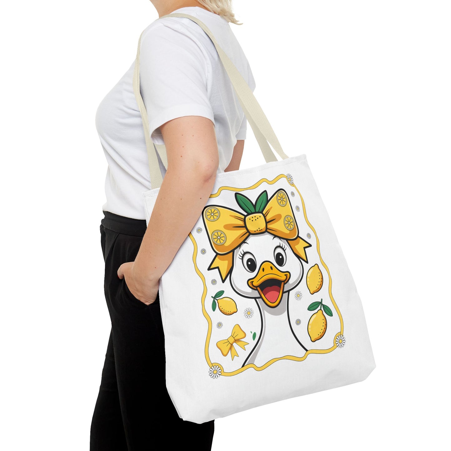 Lemon-Themed Tote Bag, Cute Duck Design Tote, Summer Accessory, Gift for Her, Reusable Shopping Bag, Fun and Functional