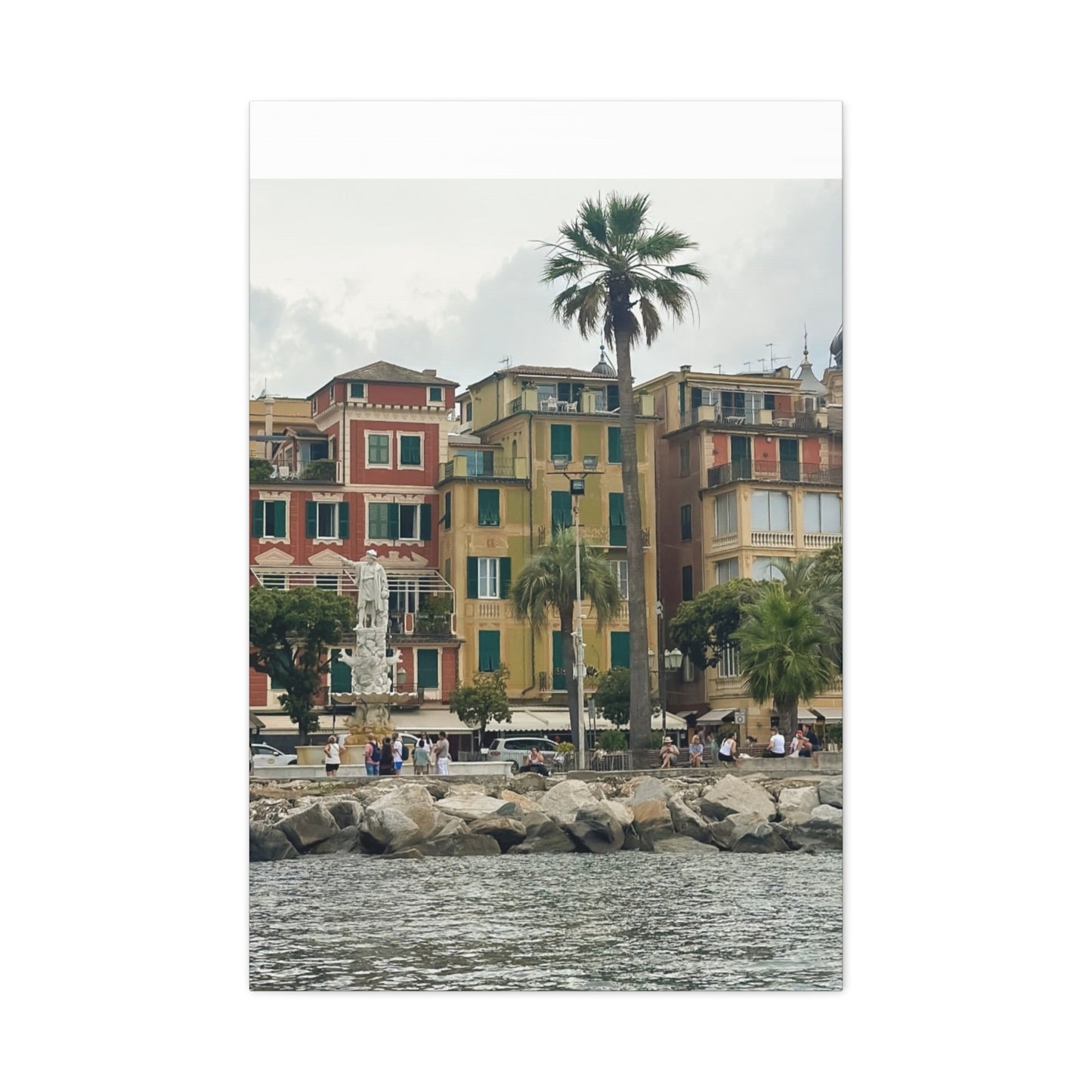 Italian Waterfront Homes - Stretched Matte Canvas Wall Art, Coastal Villa Print, Home Decor, Italain Beach Scene, Interior Design, Gift for Art Lovers