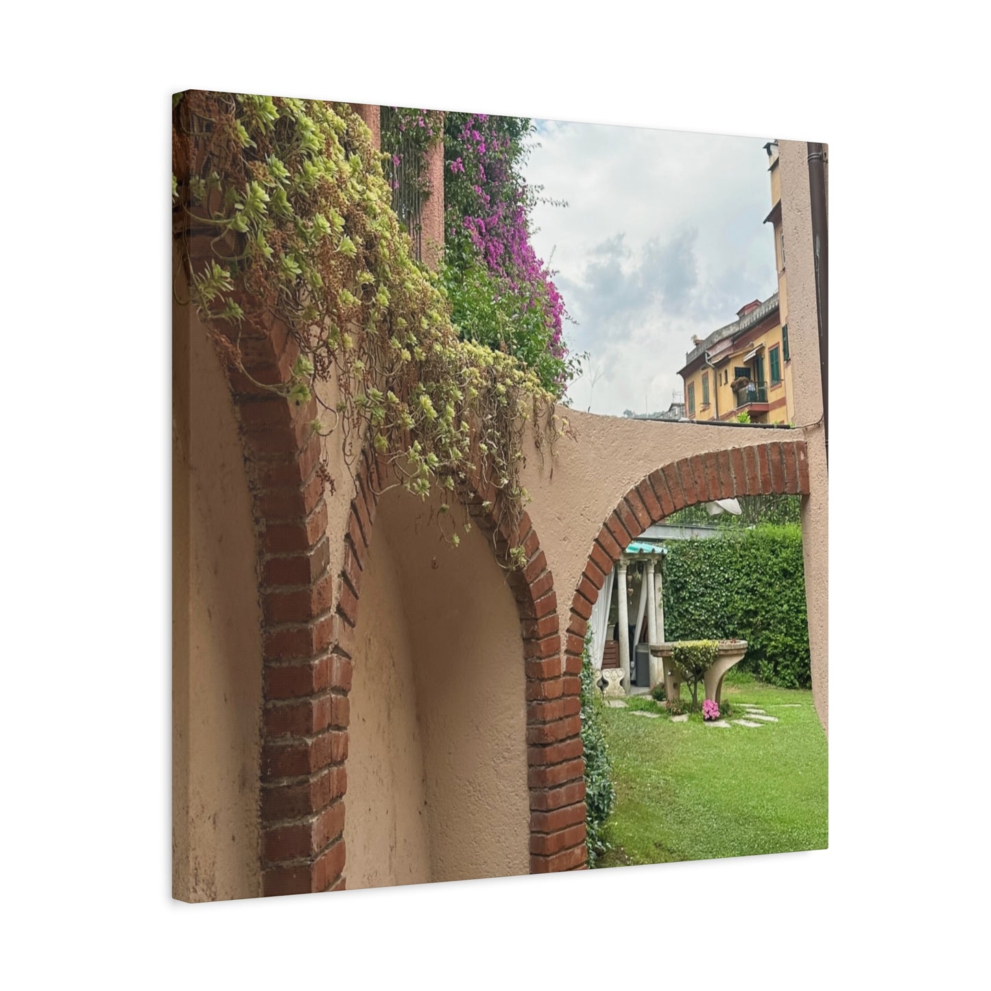 Italian Home and Courtyard Stretched Canvas Wall Art, Floral Arch Decor, Home Design, Living Room Art, Garden Wall Decor, Gift for Art Lovers