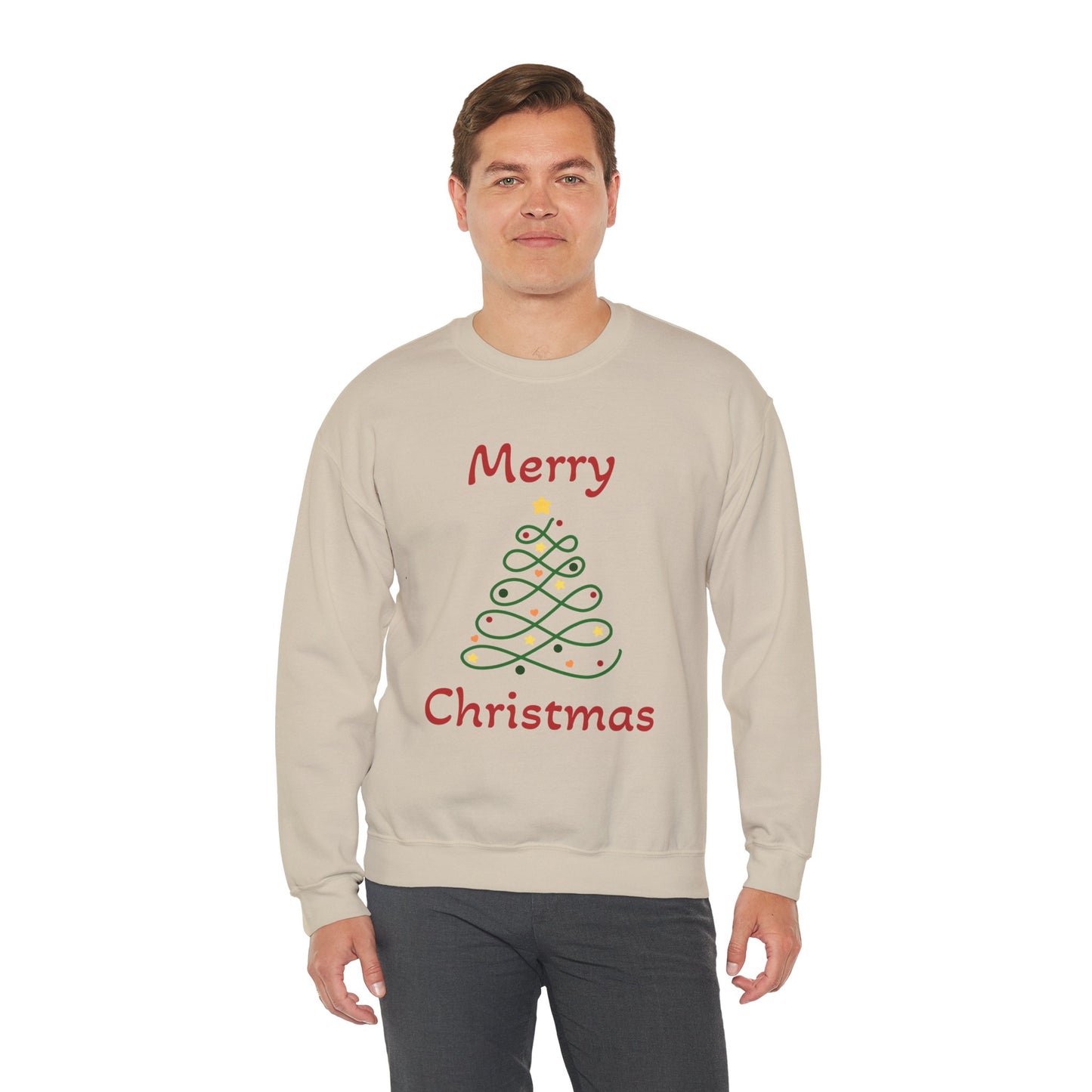 Merry Christmas Ribbon Tree Sweatshirt, Cozy Gift, Holiday Apparel, Winter Fashion, Unisex Crewneck