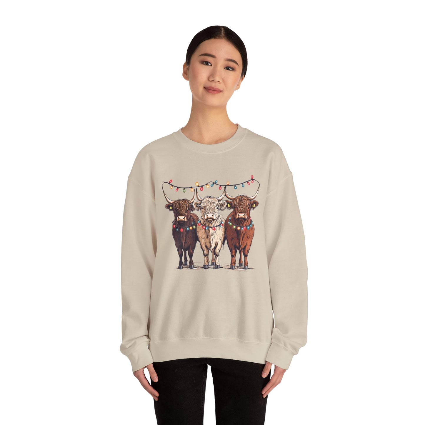 Festive Cow Sweatshirt for Cozy Celebrations, Unisex Crewneck, Holiday Gift, Winter Fashion, Cute Animal Design