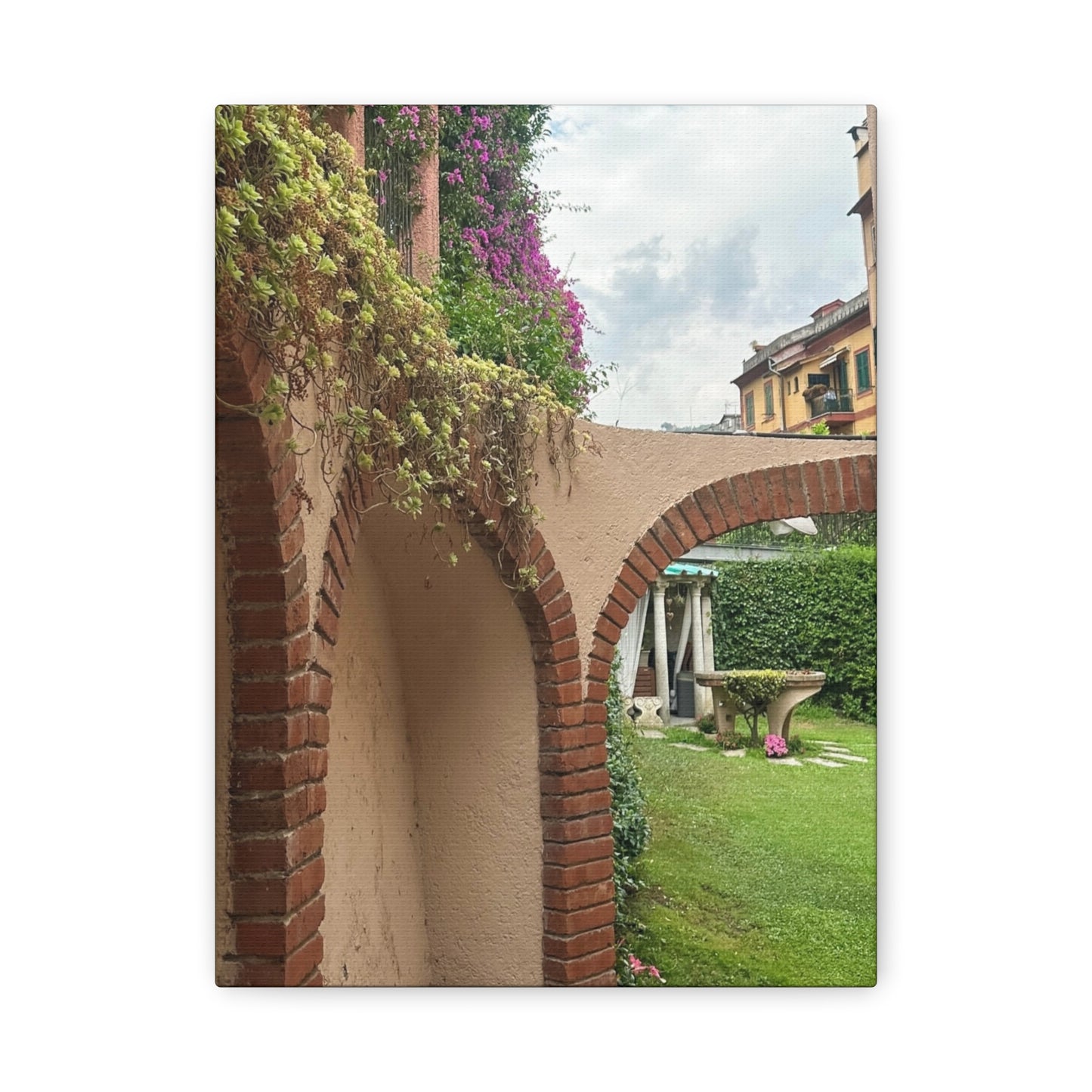 Italian Home and Courtyard Stretched Canvas Wall Art, Floral Arch Decor, Home Design, Living Room Art, Garden Wall Decor, Gift for Art Lovers