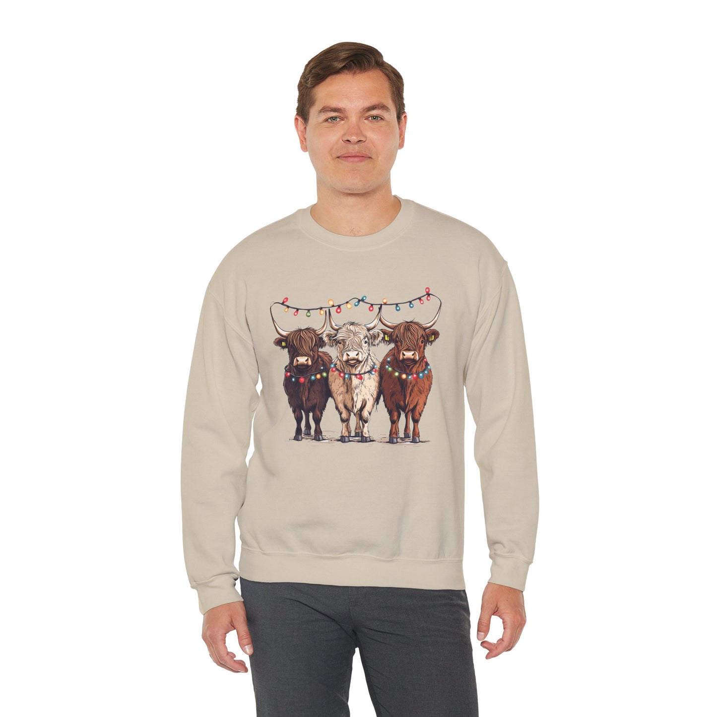 Festive Cow Sweatshirt for Cozy Celebrations, Unisex Crewneck, Holiday Gift, Winter Fashion, Cute Animal Design