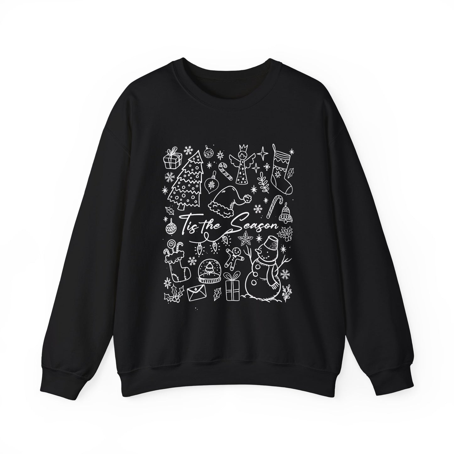 White- Christmas Doodle Line Festive Crewneck Sweatshirt, Cozy Holiday Sweatshirt, Perfect for Christmas, Seasonal Gift, Winter Wear