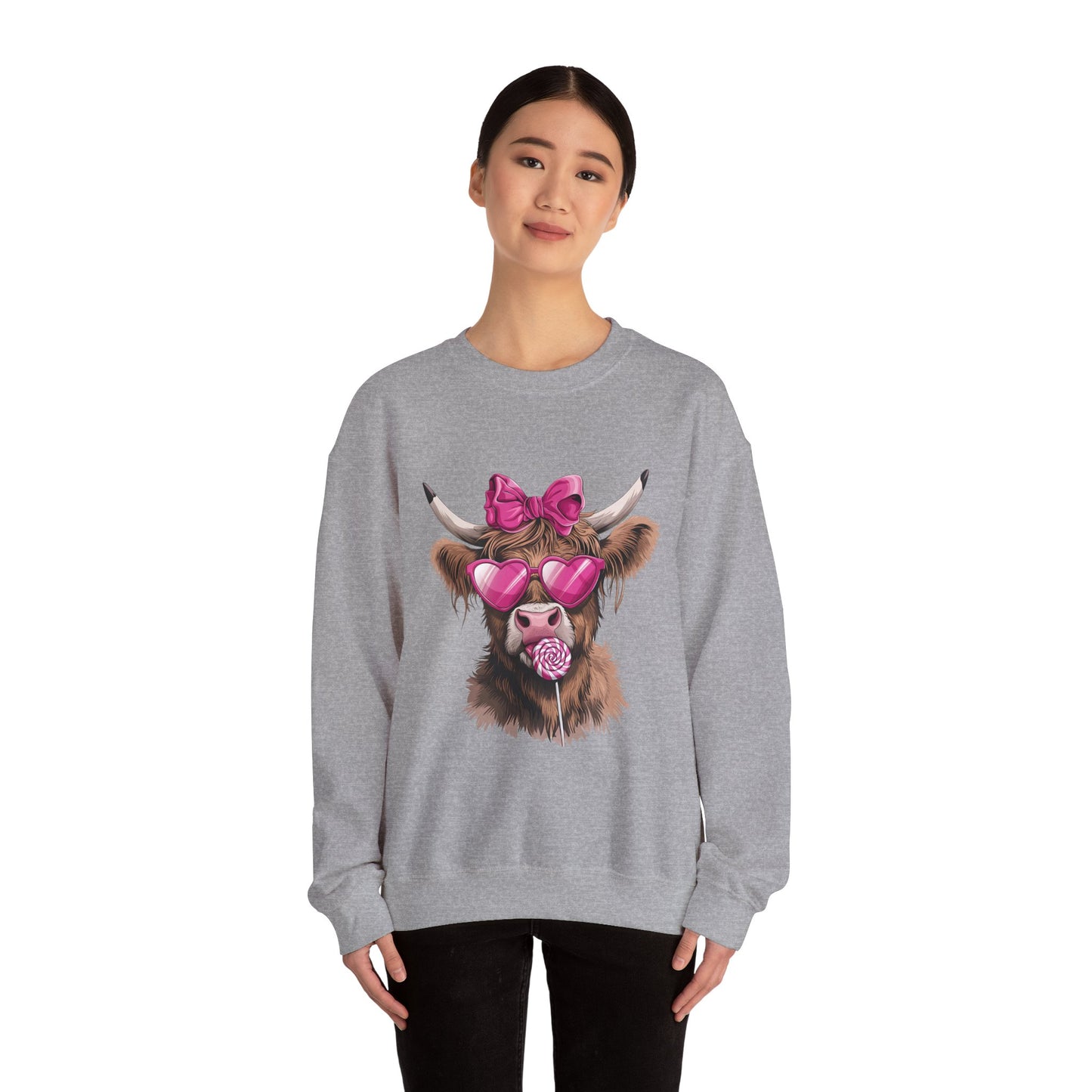 Lollipop Highland Cow with Bow™ Crewneck Sweatshirt
