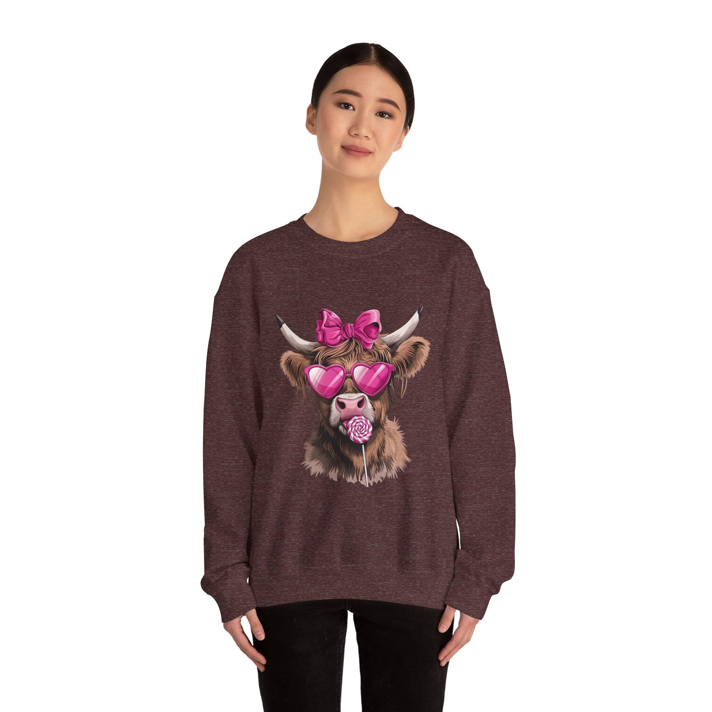Lollipop Highland Cow with Bow™ Crewneck Sweatshirt