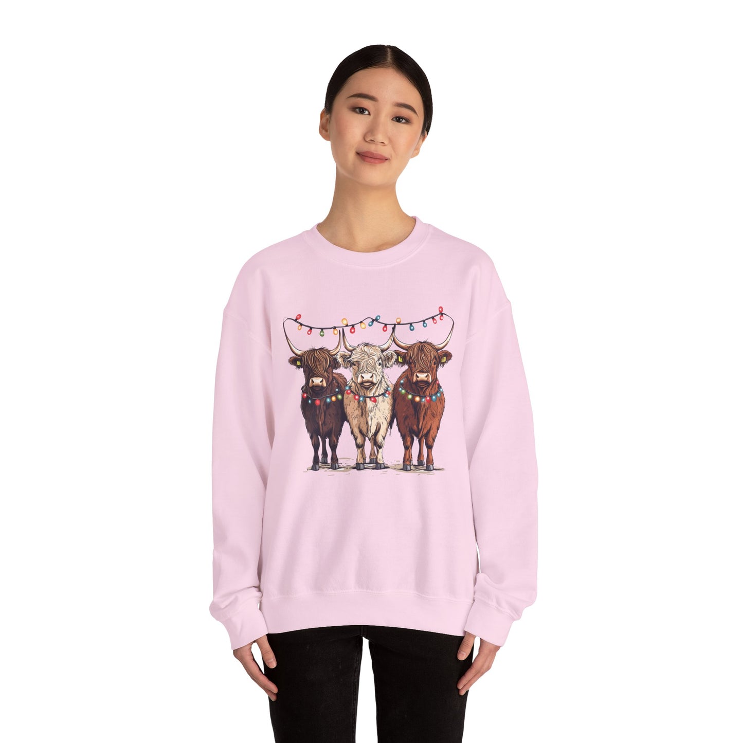 Festive Cow Sweatshirt for Cozy Celebrations, Unisex Crewneck, Holiday Gift, Winter Fashion, Cute Animal Design