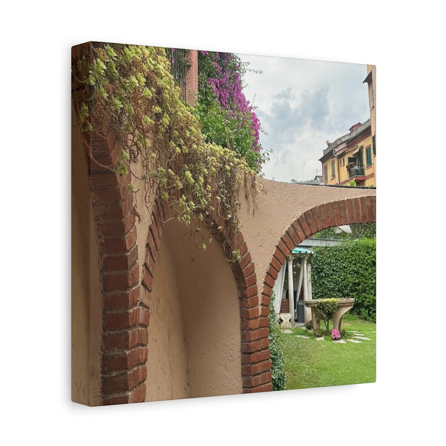 Italian Home and Courtyard Stretched Canvas Wall Art, Floral Arch Decor, Home Design, Living Room Art, Garden Wall Decor, Gift for Art Lovers