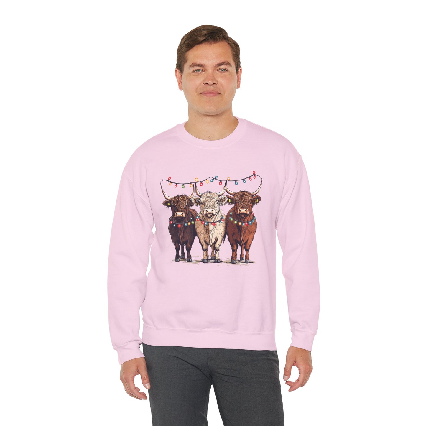 Festive Cow Sweatshirt for Cozy Celebrations, Unisex Crewneck, Holiday Gift, Winter Fashion, Cute Animal Design