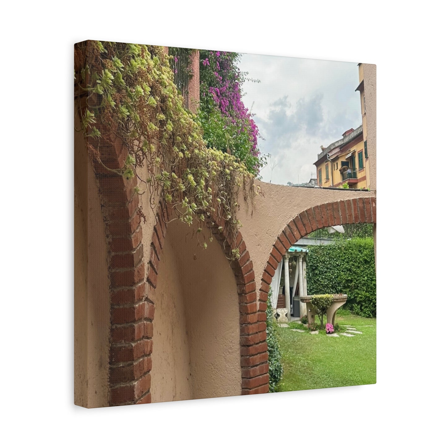 Italian Home and Courtyard Stretched Canvas Wall Art, Floral Arch Decor, Home Design, Living Room Art, Garden Wall Decor, Gift for Art Lovers