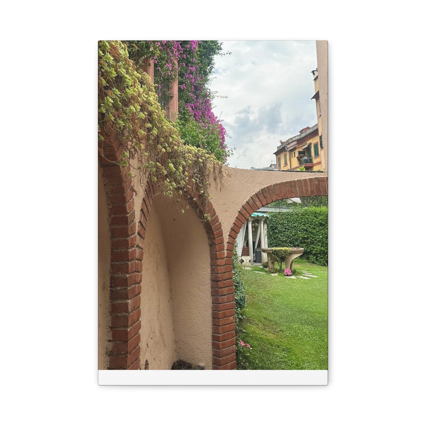 Italian Home and Courtyard Stretched Canvas Wall Art, Floral Arch Decor, Home Design, Living Room Art, Garden Wall Decor, Gift for Art Lovers