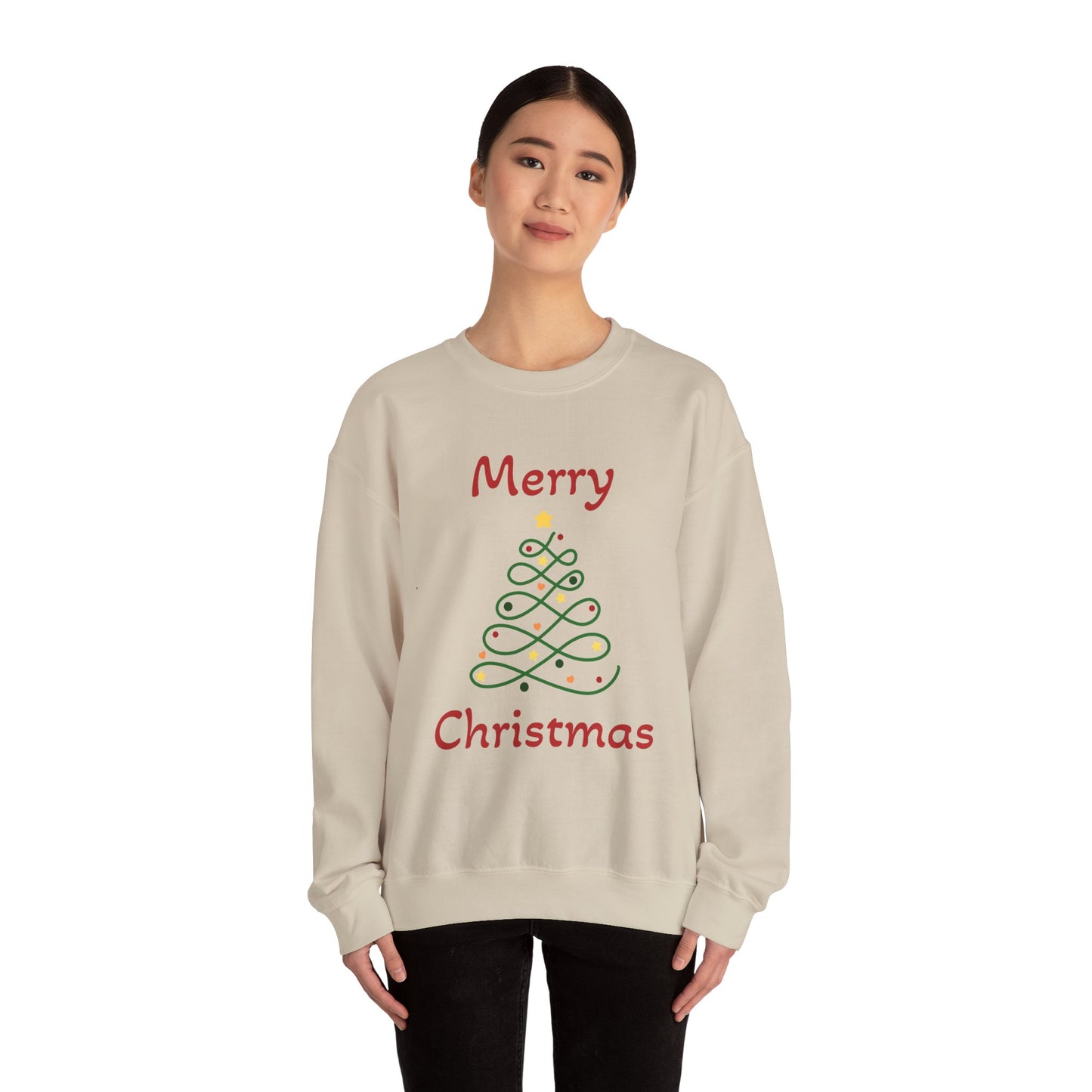 Merry Christmas Ribbon Tree Sweatshirt, Cozy Gift, Holiday Apparel, Winter Fashion, Unisex Crewneck