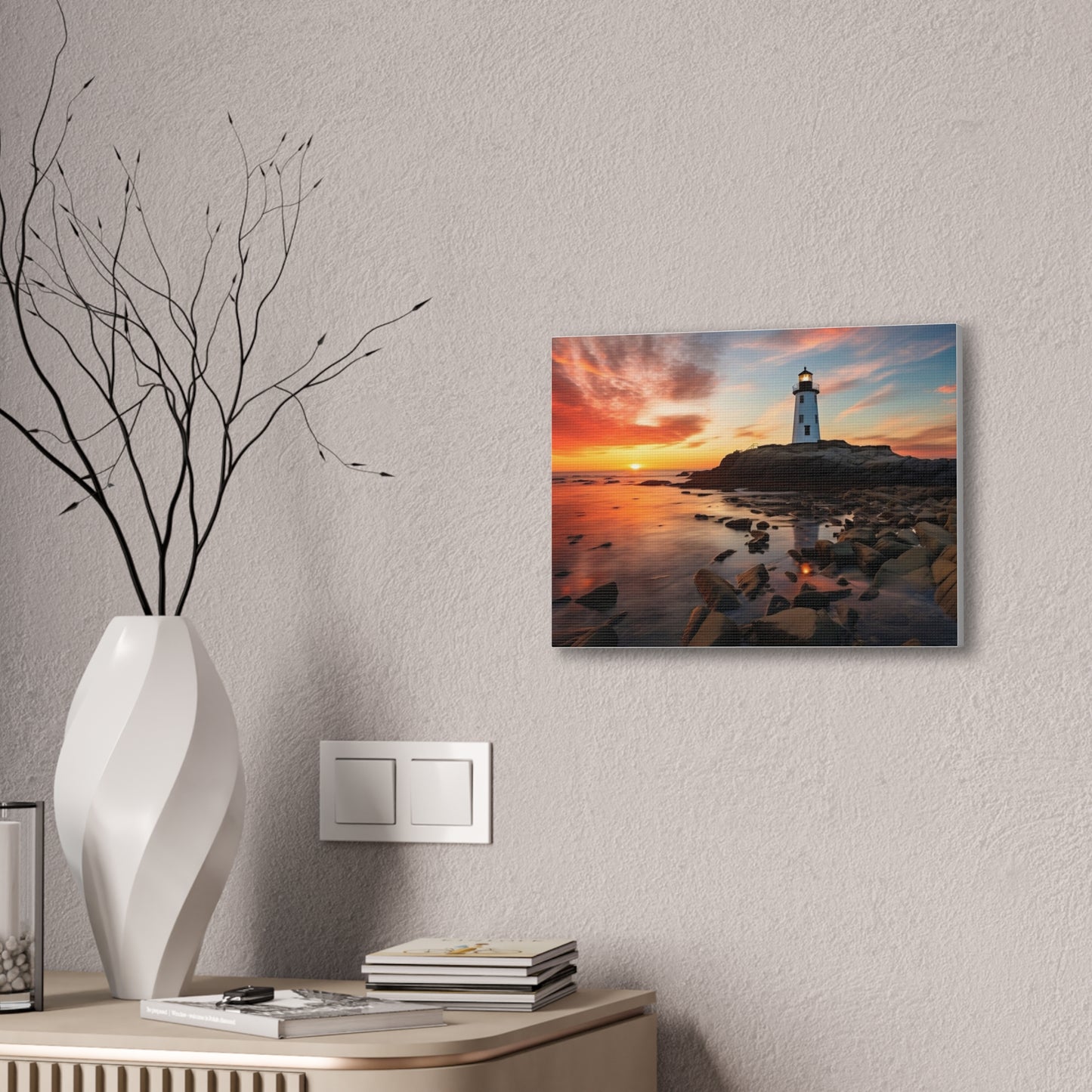 Sunset Lighthouse Canvas Art Print, Coastal Decor, Wall Art for Beach Lovers, Home Decoration, Gift for Nature Enthusiasts