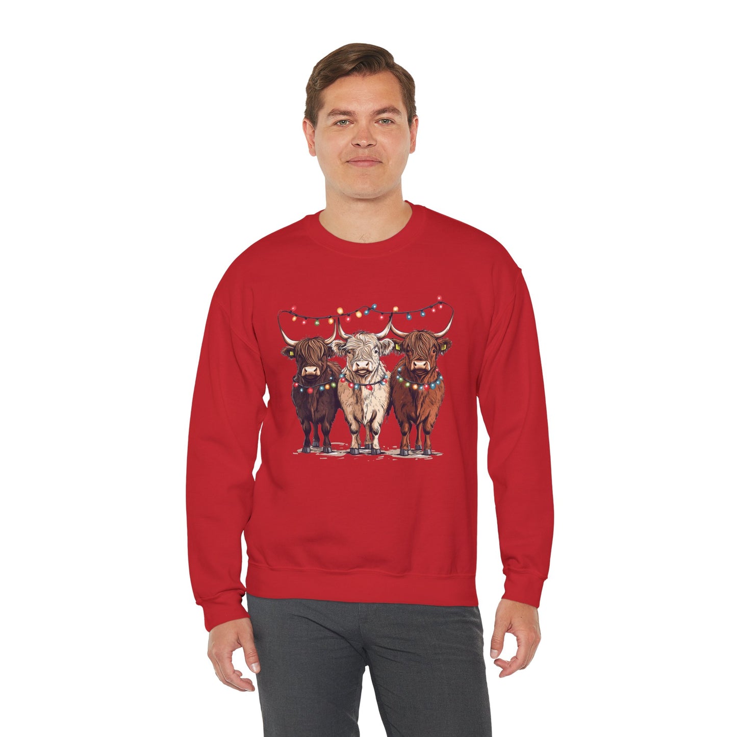 Festive Cow Sweatshirt for Cozy Celebrations, Unisex Crewneck, Holiday Gift, Winter Fashion, Cute Animal Design