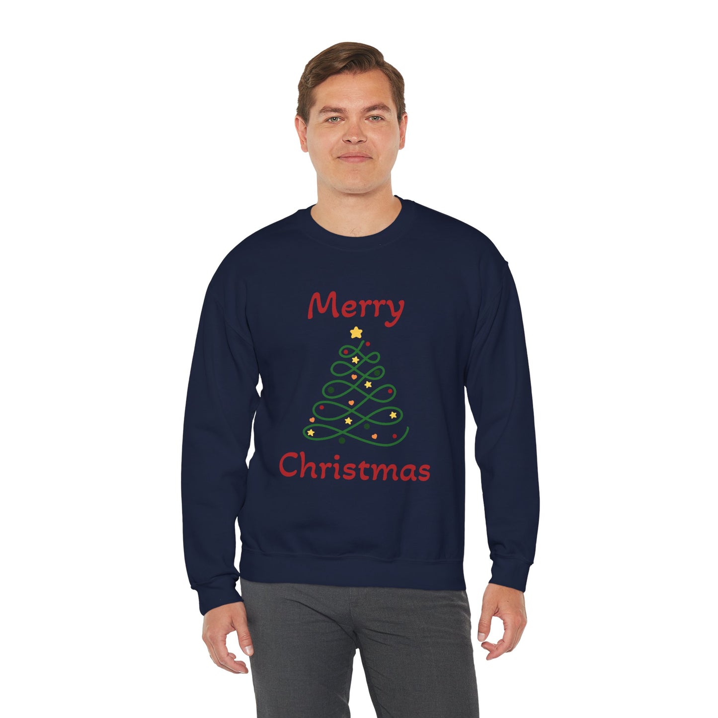Merry Christmas Ribbon Tree Sweatshirt, Cozy Gift, Holiday Apparel, Winter Fashion, Unisex Crewneck