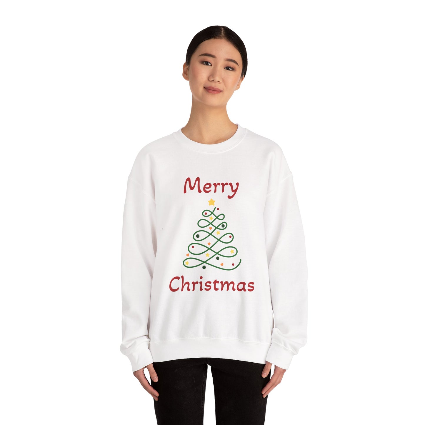 Merry Christmas Ribbon Tree Sweatshirt, Cozy Gift, Holiday Apparel, Winter Fashion, Unisex Crewneck