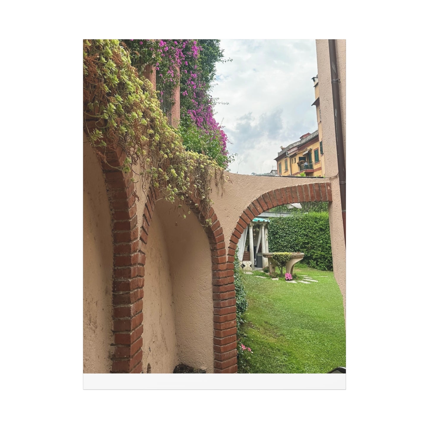 Italian Home and Courtyard Stretched Canvas Wall Art, Floral Arch Decor, Home Design, Living Room Art, Garden Wall Decor, Gift for Art Lovers