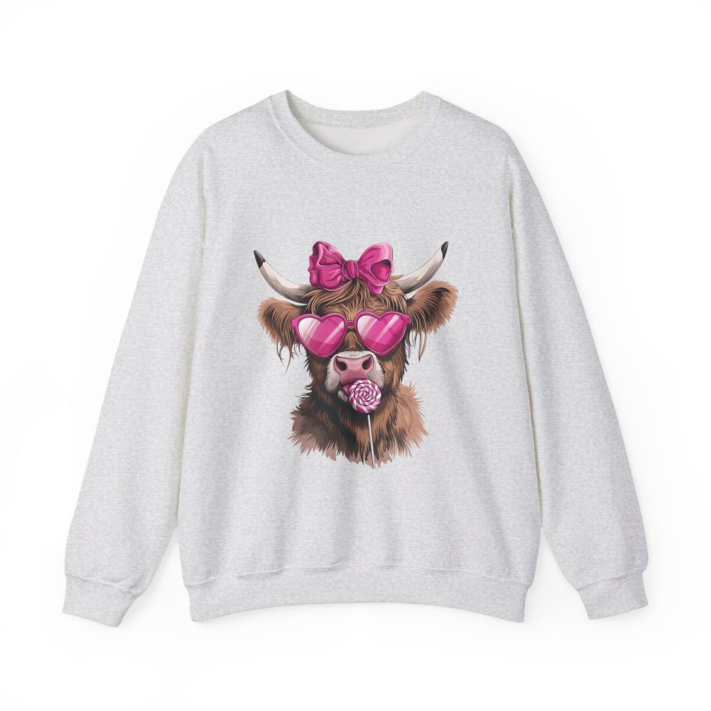 Lollipop Highland Cow with Bow™ Crewneck Sweatshirt
