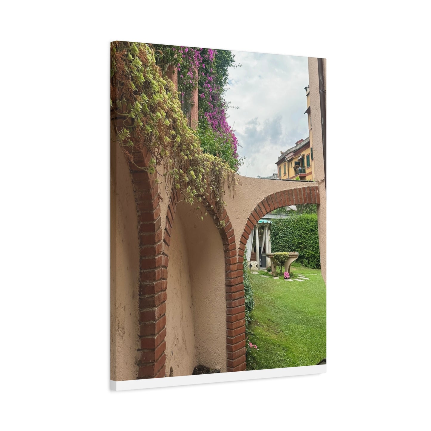 Italian Home and Courtyard Stretched Canvas Wall Art, Floral Arch Decor, Home Design, Living Room Art, Garden Wall Decor, Gift for Art Lovers