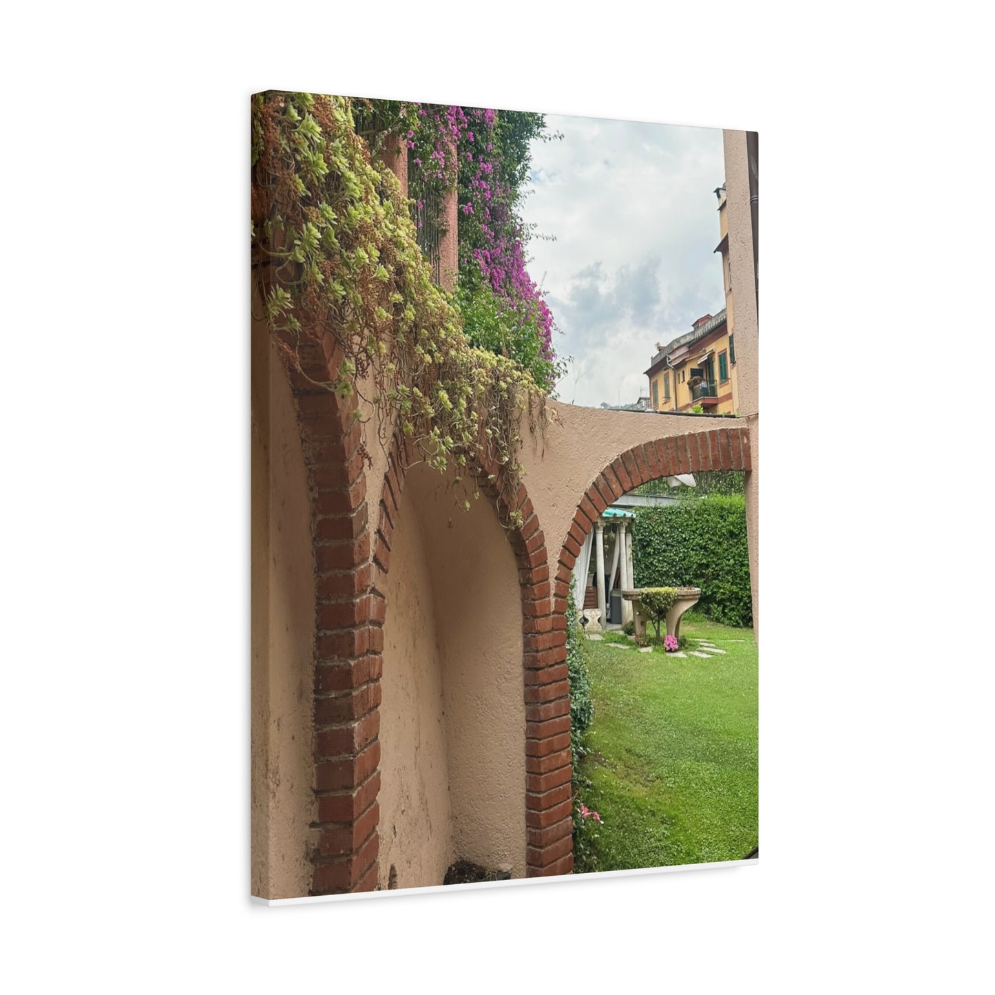Italian Home and Courtyard Stretched Canvas Wall Art, Floral Arch Decor, Home Design, Living Room Art, Garden Wall Decor, Gift for Art Lovers