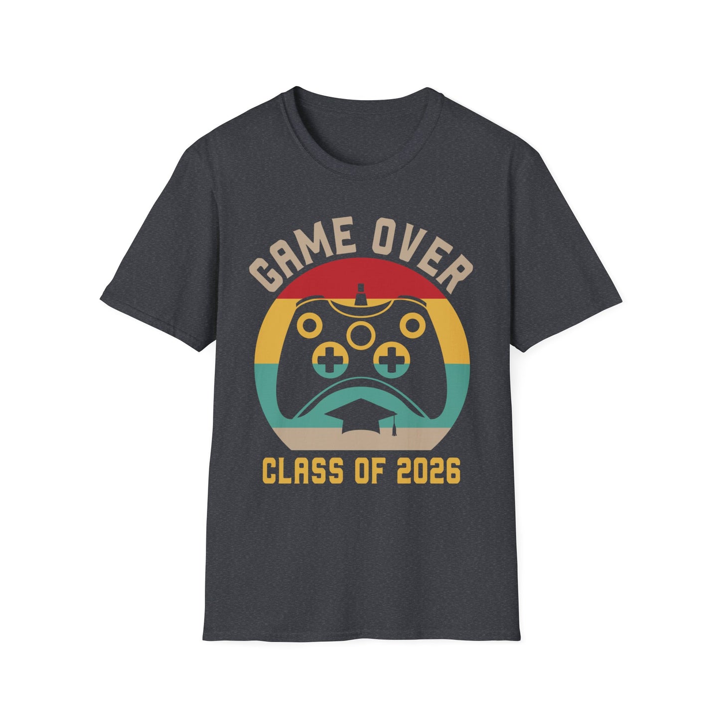Game Over Class of 2026 Unisex Softstyle T-Shirt | Graduation Gift, Gamer Shirt, Vintage Tee, Fun Class T-Shirt, Unique Apparel