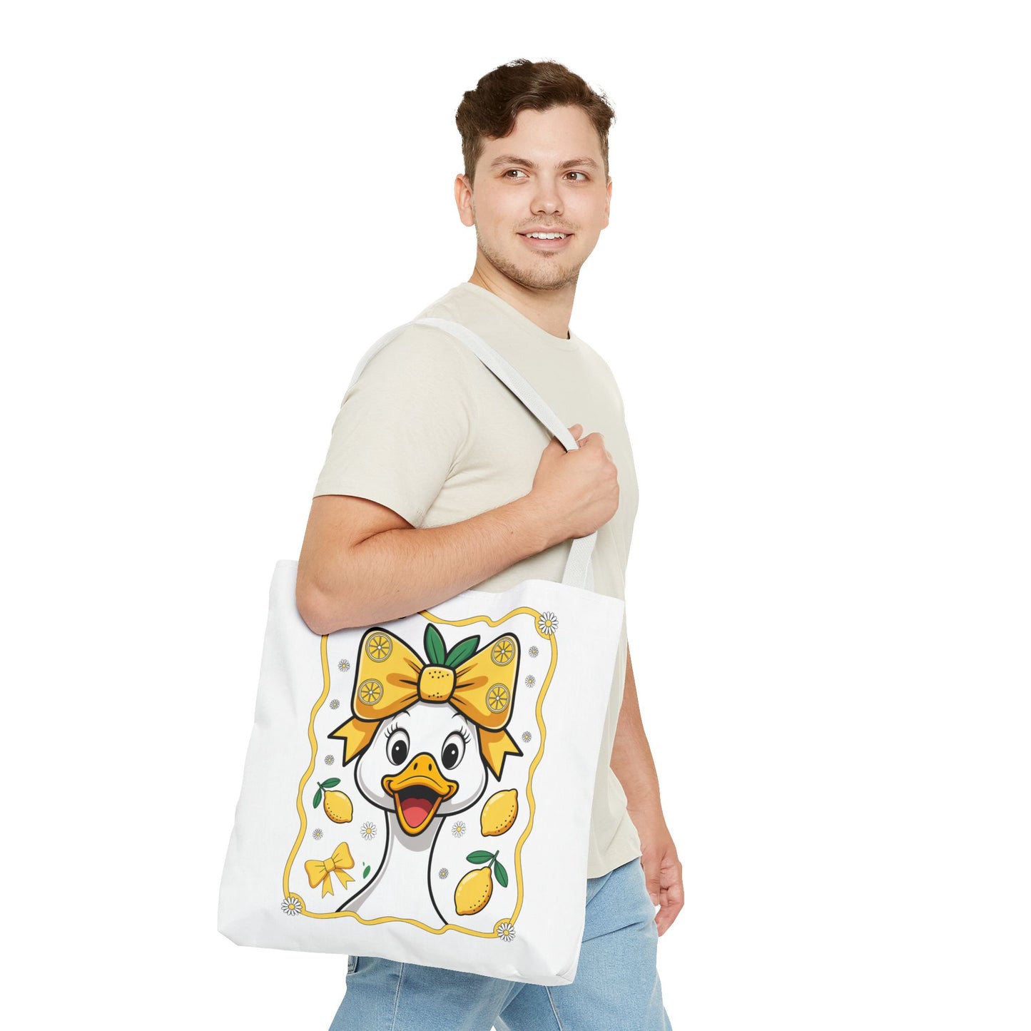 Lemon-Themed Tote Bag, Cute Duck Design Tote, Summer Accessory, Gift for Her, Reusable Shopping Bag, Fun and Functional