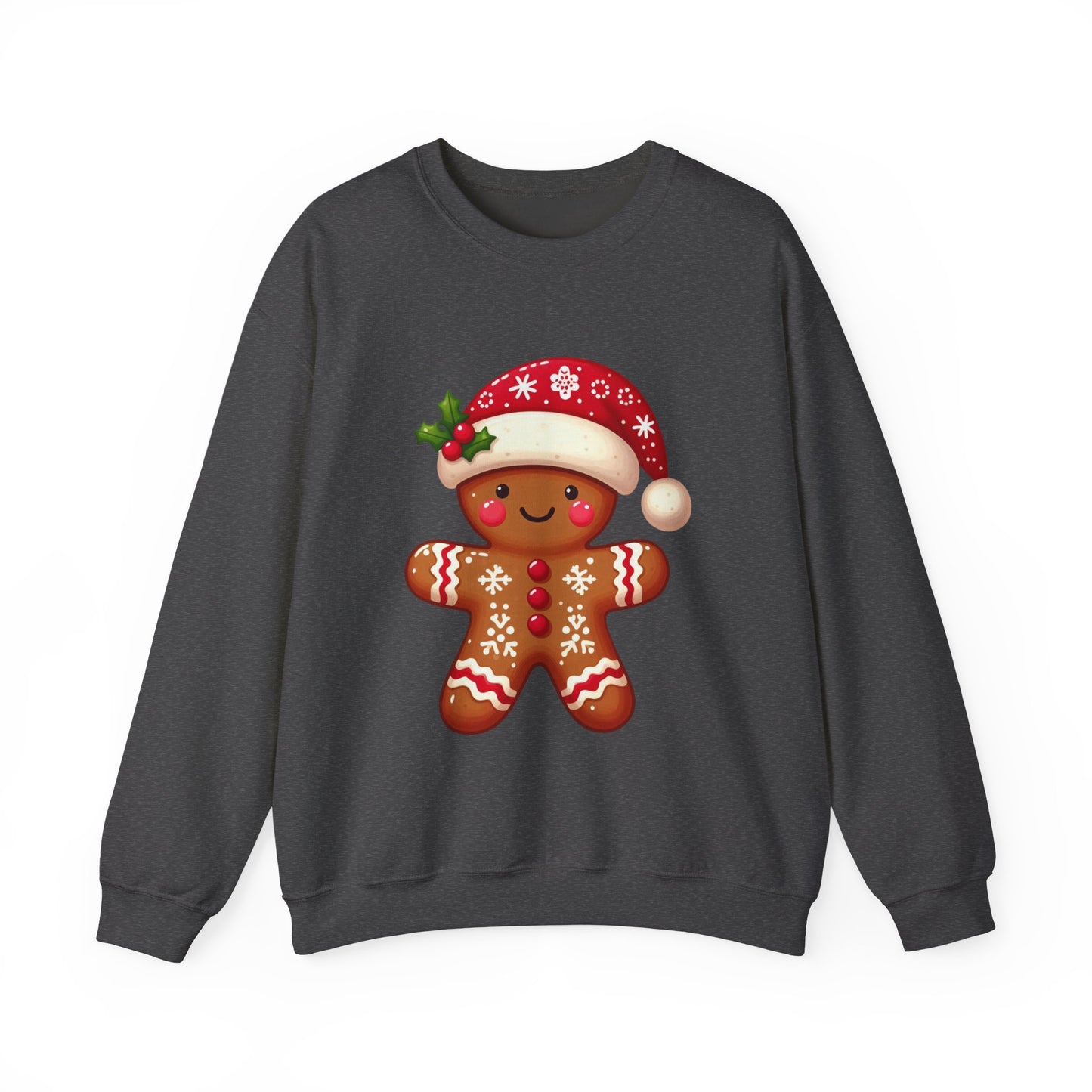Holiday Gingerbread Man Crewneck Sweatshirt with Santa Hat Design