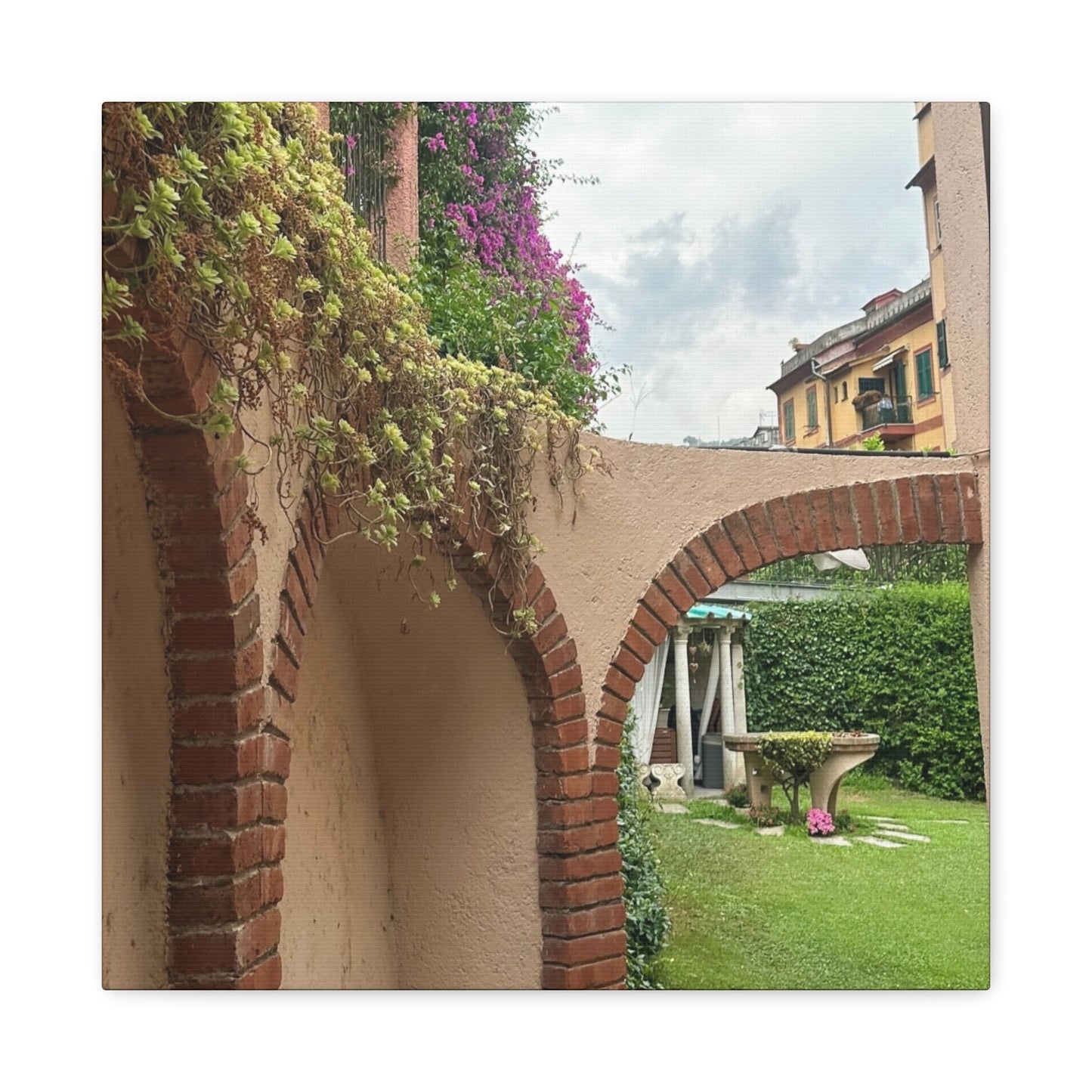 Italian Home and Courtyard Stretched Canvas Wall Art, Floral Arch Decor, Home Design, Living Room Art, Garden Wall Decor, Gift for Art Lovers