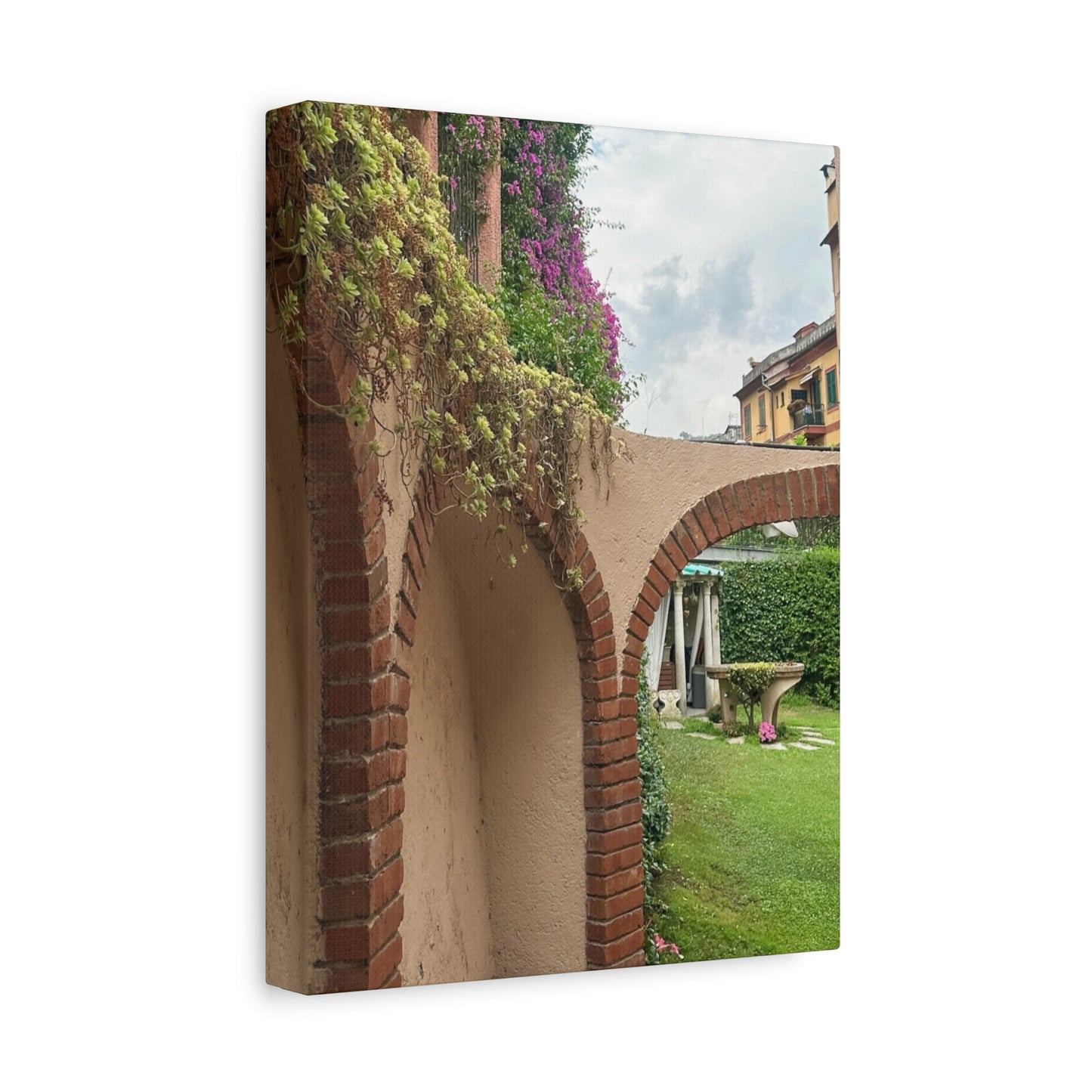Italian Home and Courtyard Stretched Canvas Wall Art, Floral Arch Decor, Home Design, Living Room Art, Garden Wall Decor, Gift for Art Lovers