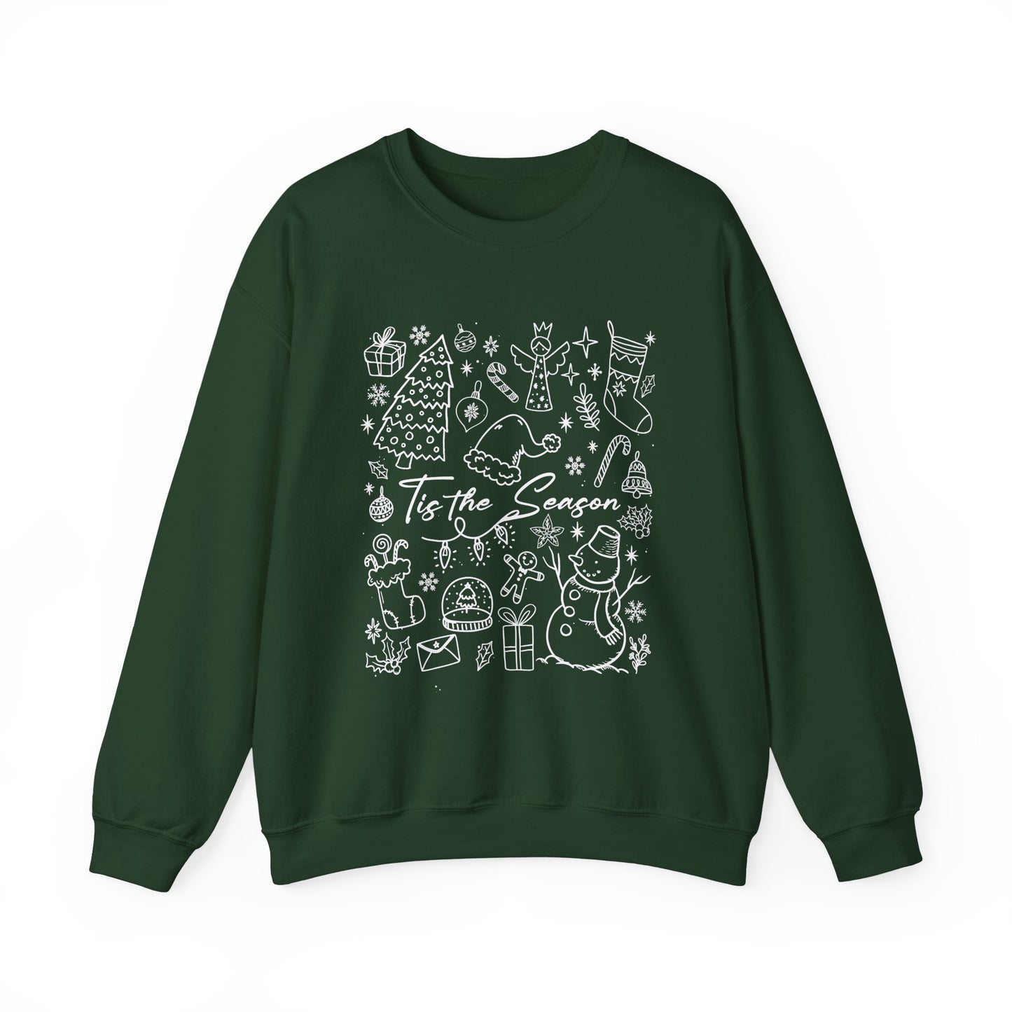 White- Christmas Doodle Line Festive Crewneck Sweatshirt, Cozy Holiday Sweatshirt, Perfect for Christmas, Seasonal Gift, Winter Wear