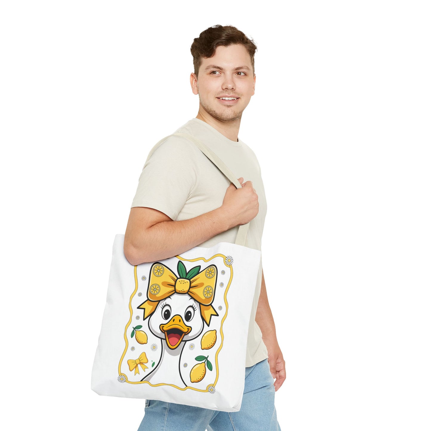 Lemon-Themed Tote Bag, Cute Duck Design Tote, Summer Accessory, Gift for Her, Reusable Shopping Bag, Fun and Functional
