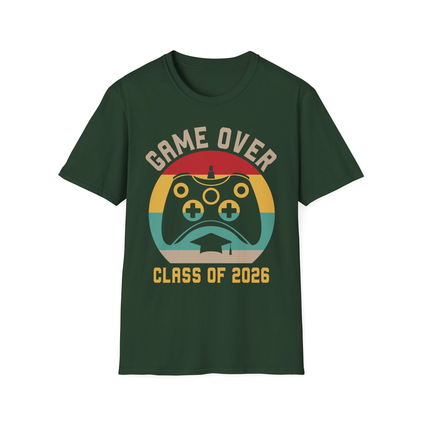Game Over Class of 2026 Unisex Softstyle T-Shirt | Graduation Gift, Gamer Shirt, Vintage Tee, Fun Class T-Shirt, Unique Apparel