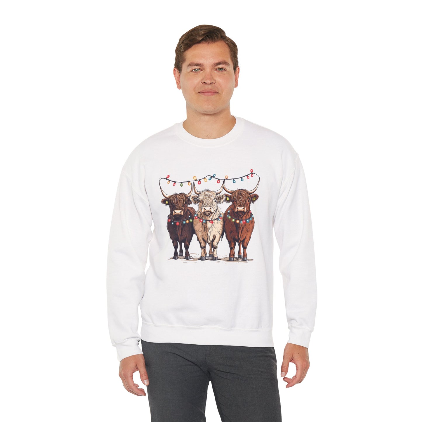 Festive Cow Sweatshirt for Cozy Celebrations, Unisex Crewneck, Holiday Gift, Winter Fashion, Cute Animal Design